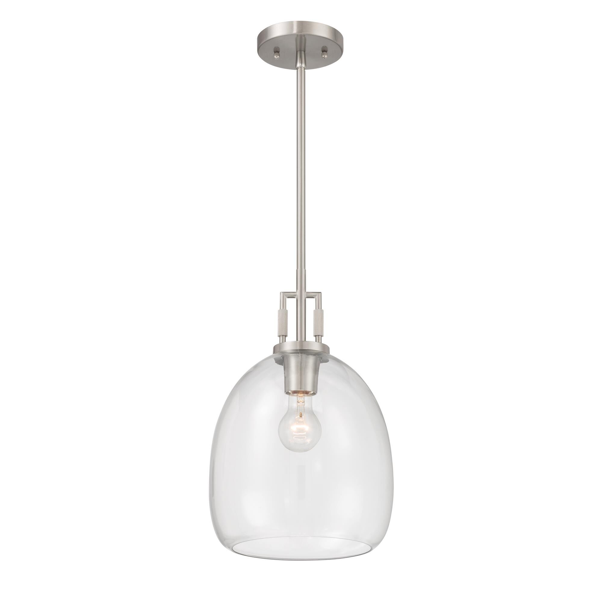 Shown in Brushed Nickel finish and Clear glass