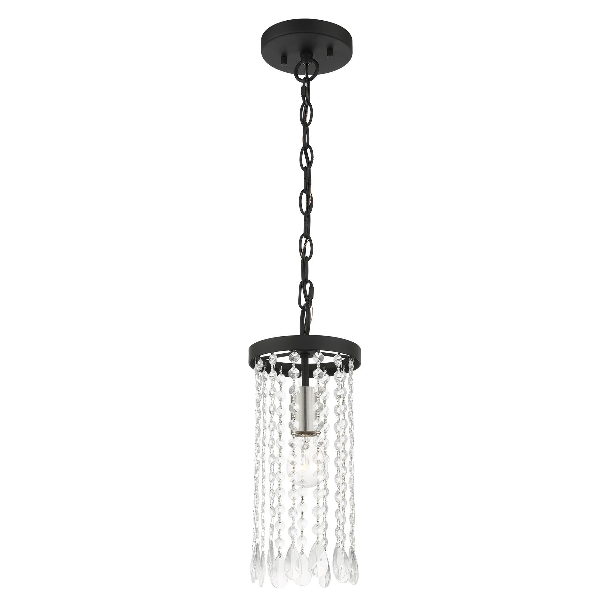 Shown in Black finish and Hand Assembled Crystal Shade glass
