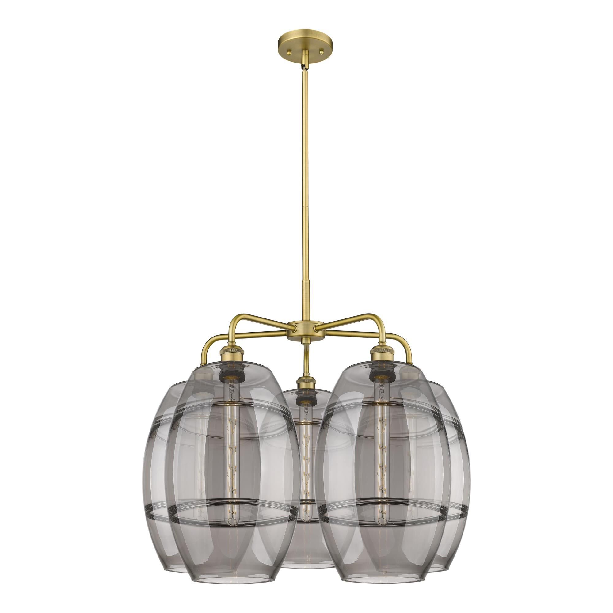 Shown in Brushed Brass finish and Light Smoke glass