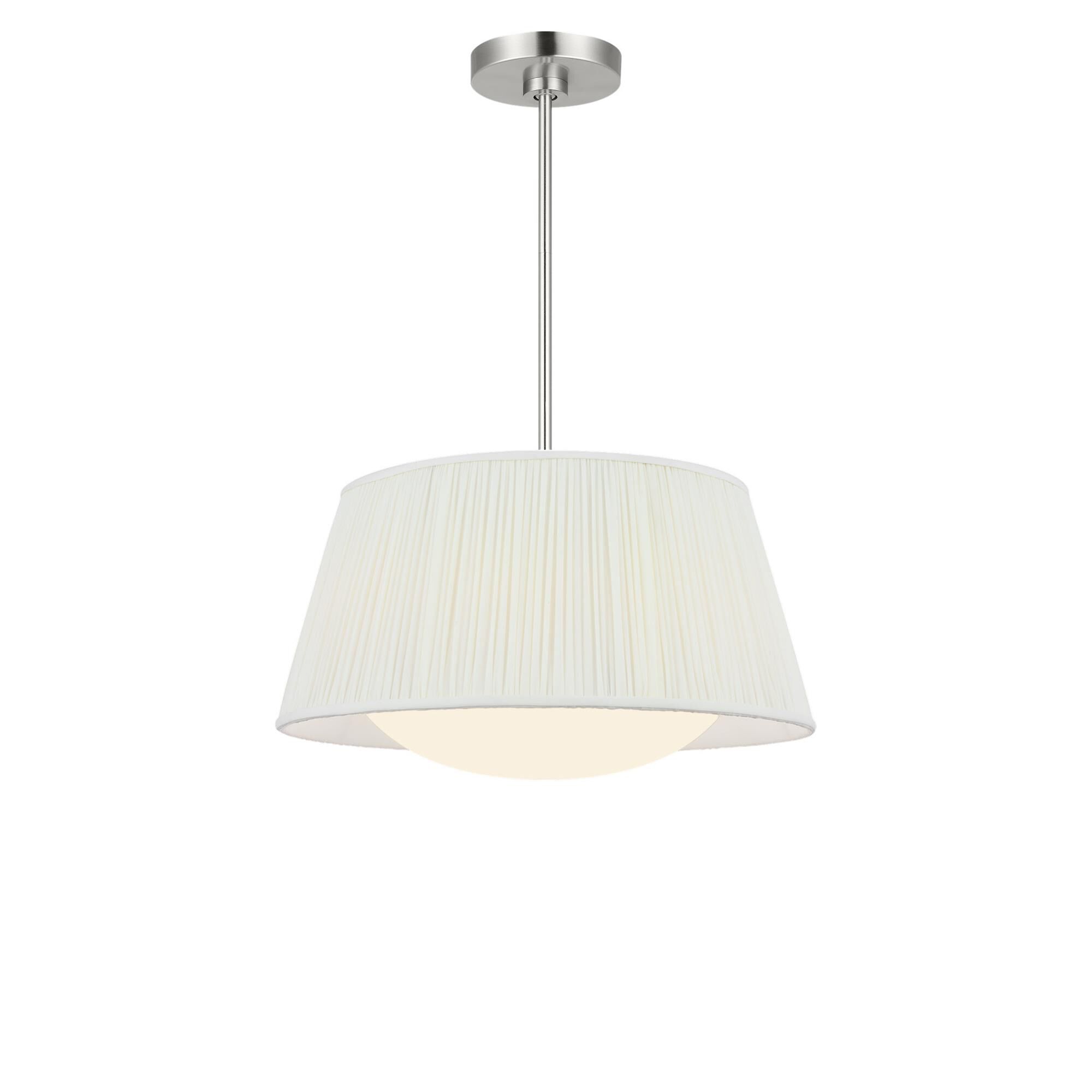 Shown in Brushed Nickel finish and Mushroom Pleat Fabric shade