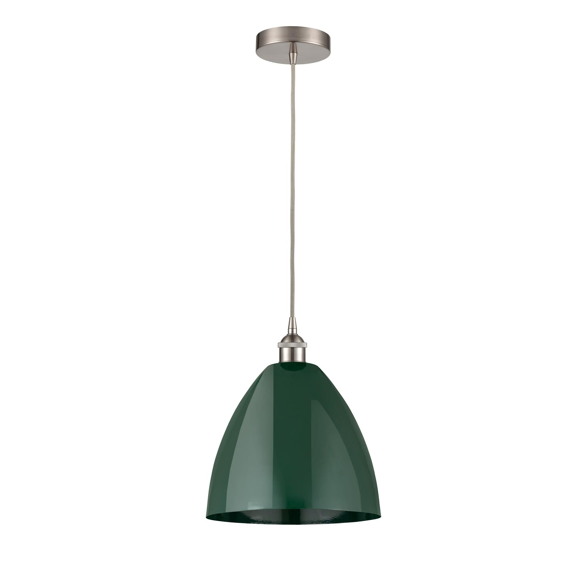Shown in Brushed Satin Nickel finish and Green Dome shade