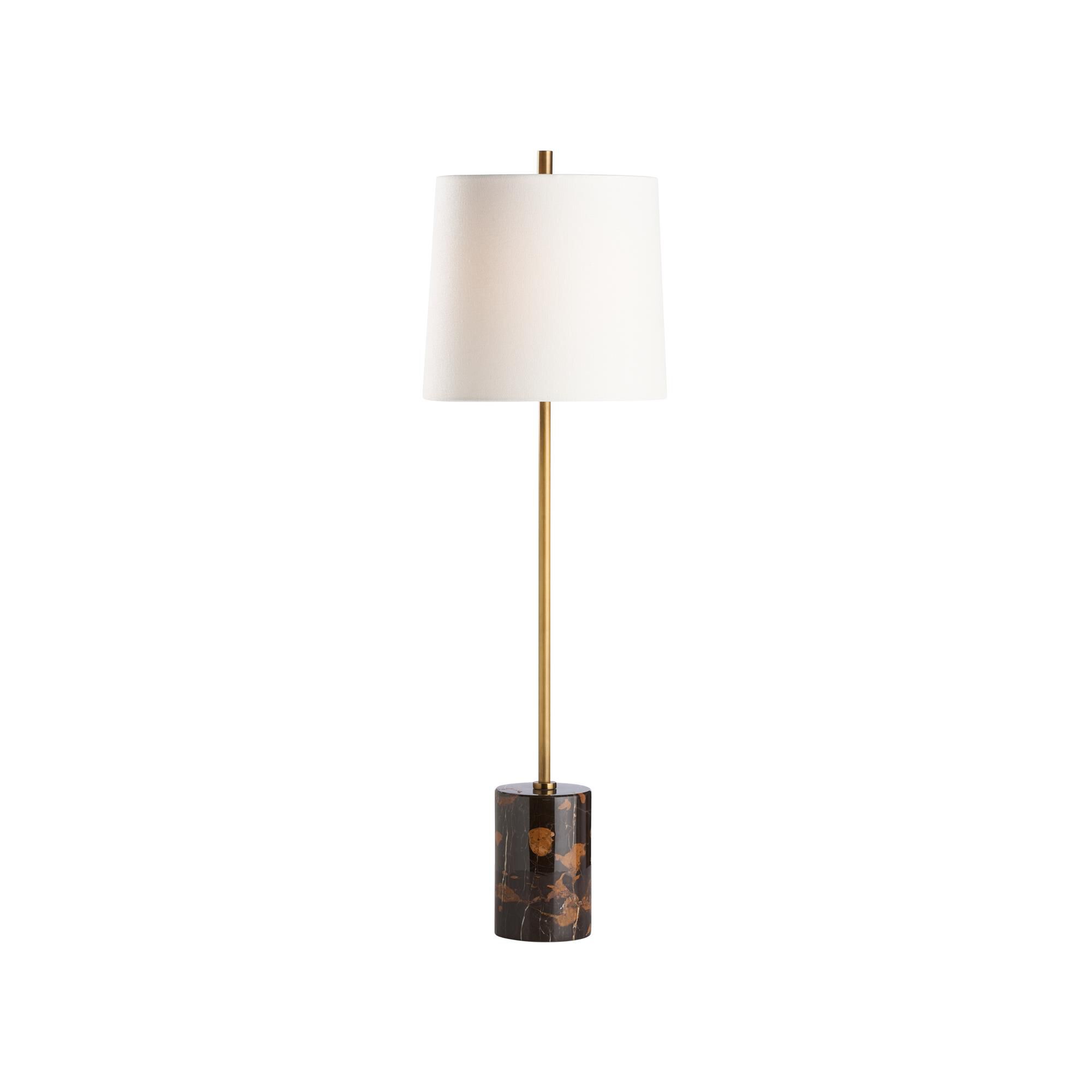 Shown in Gold and Brown finish and Linen shade