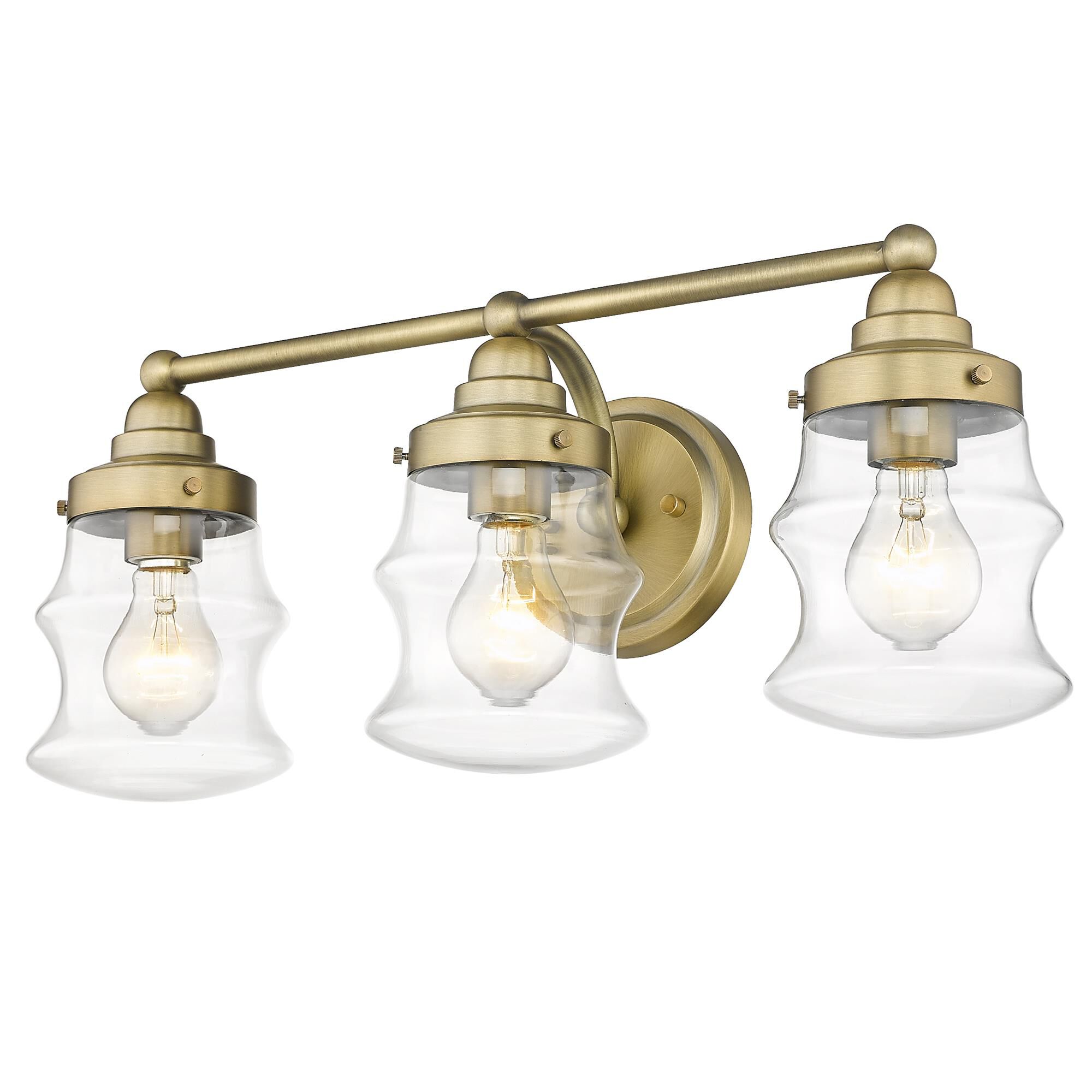 Shown in Antique Brass finish and Clear Glass shade
