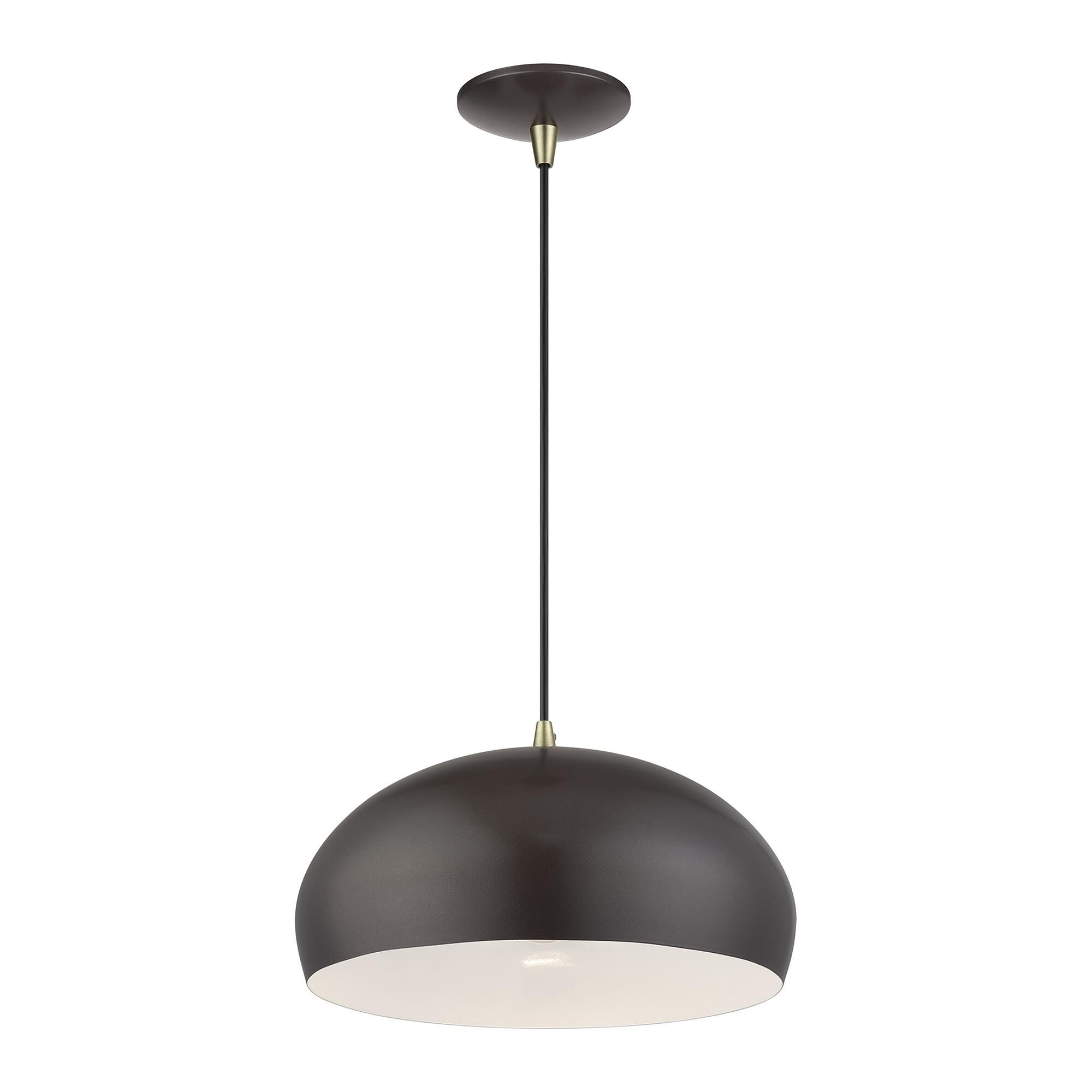Shown in English Bronze with Antique Brass Accents finish and English Bronze Steel with Shiny White Inside shade