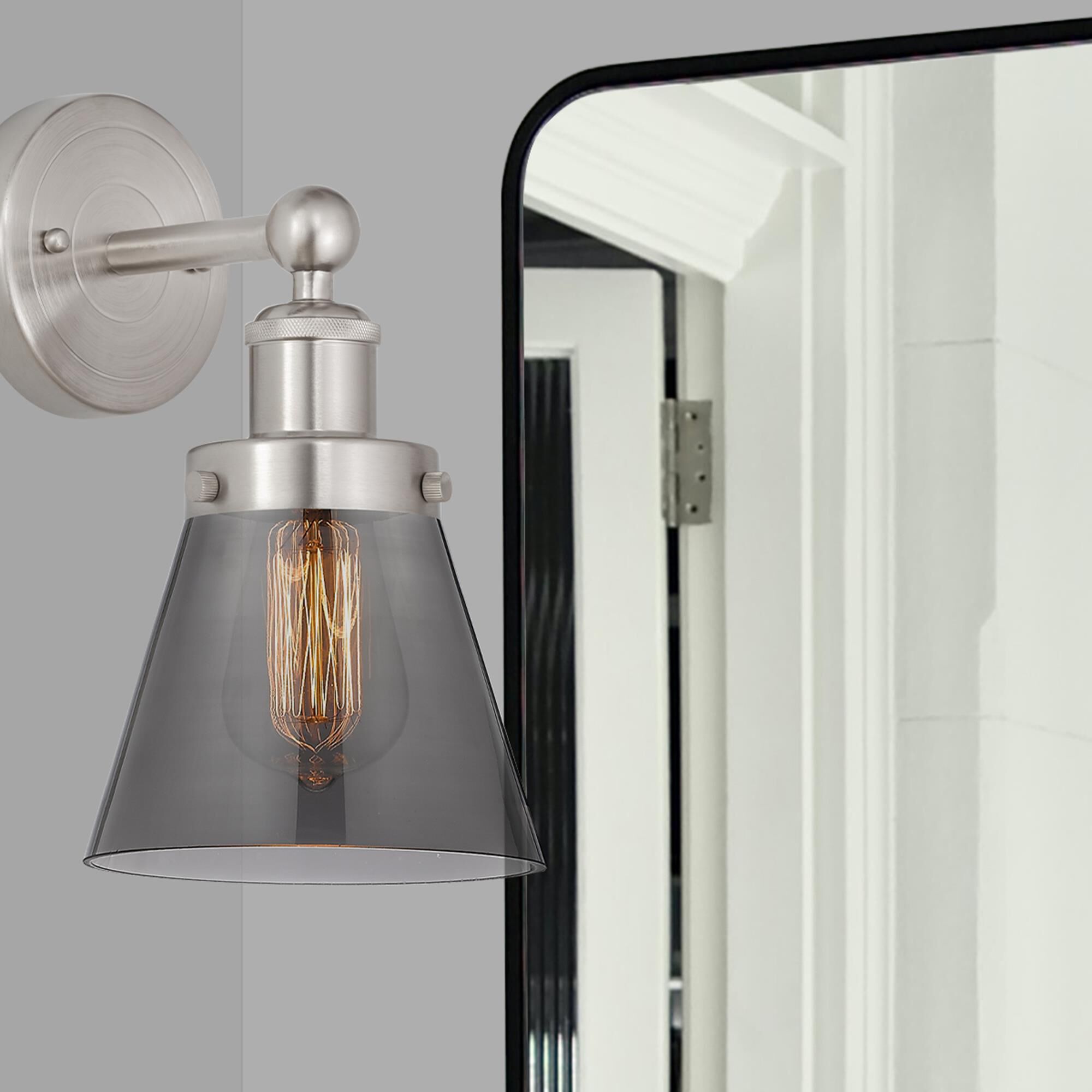 Shown in Brushed Satin Nickel  finish and Plated Smoke glass