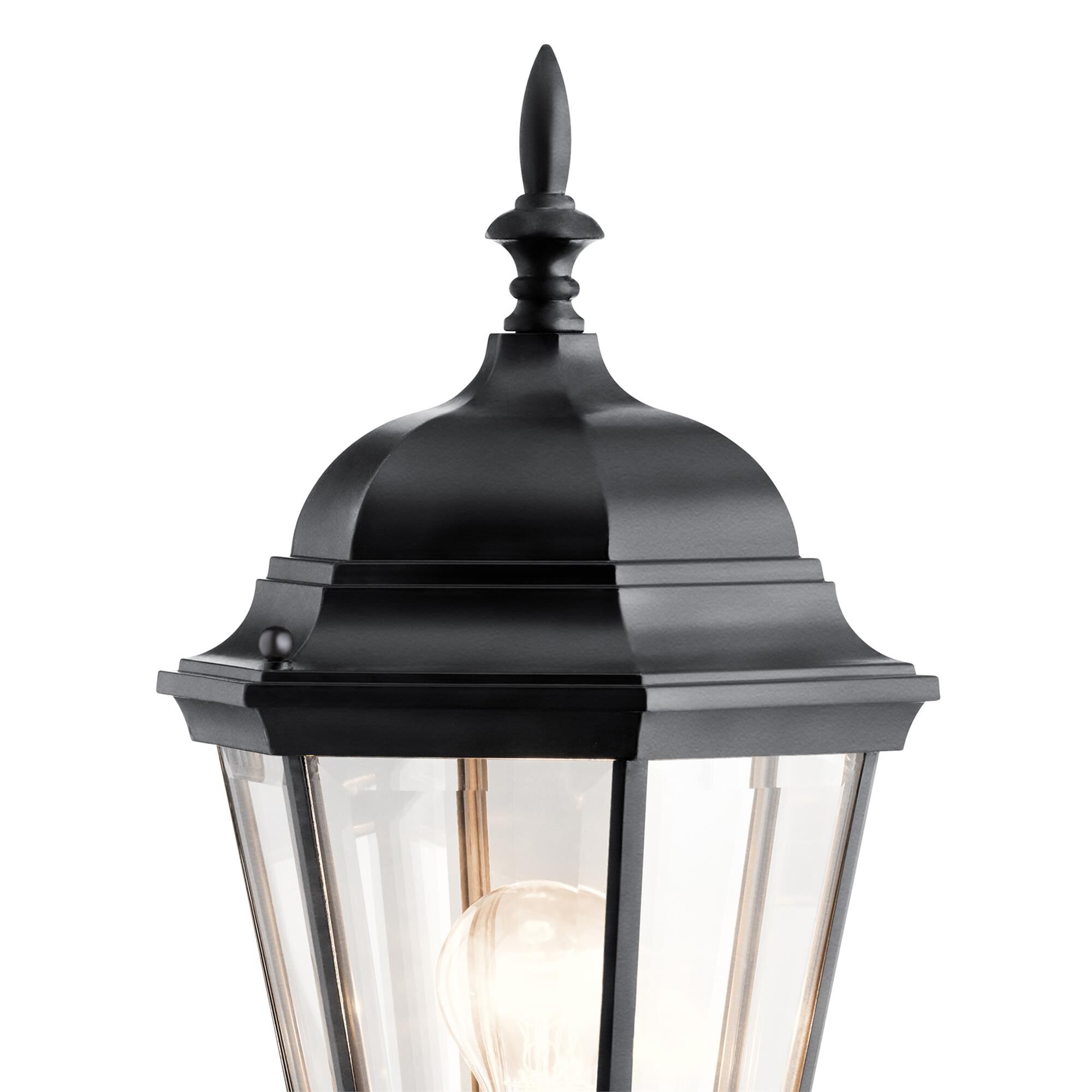 Shown in Black finish and Clear Beveled glass