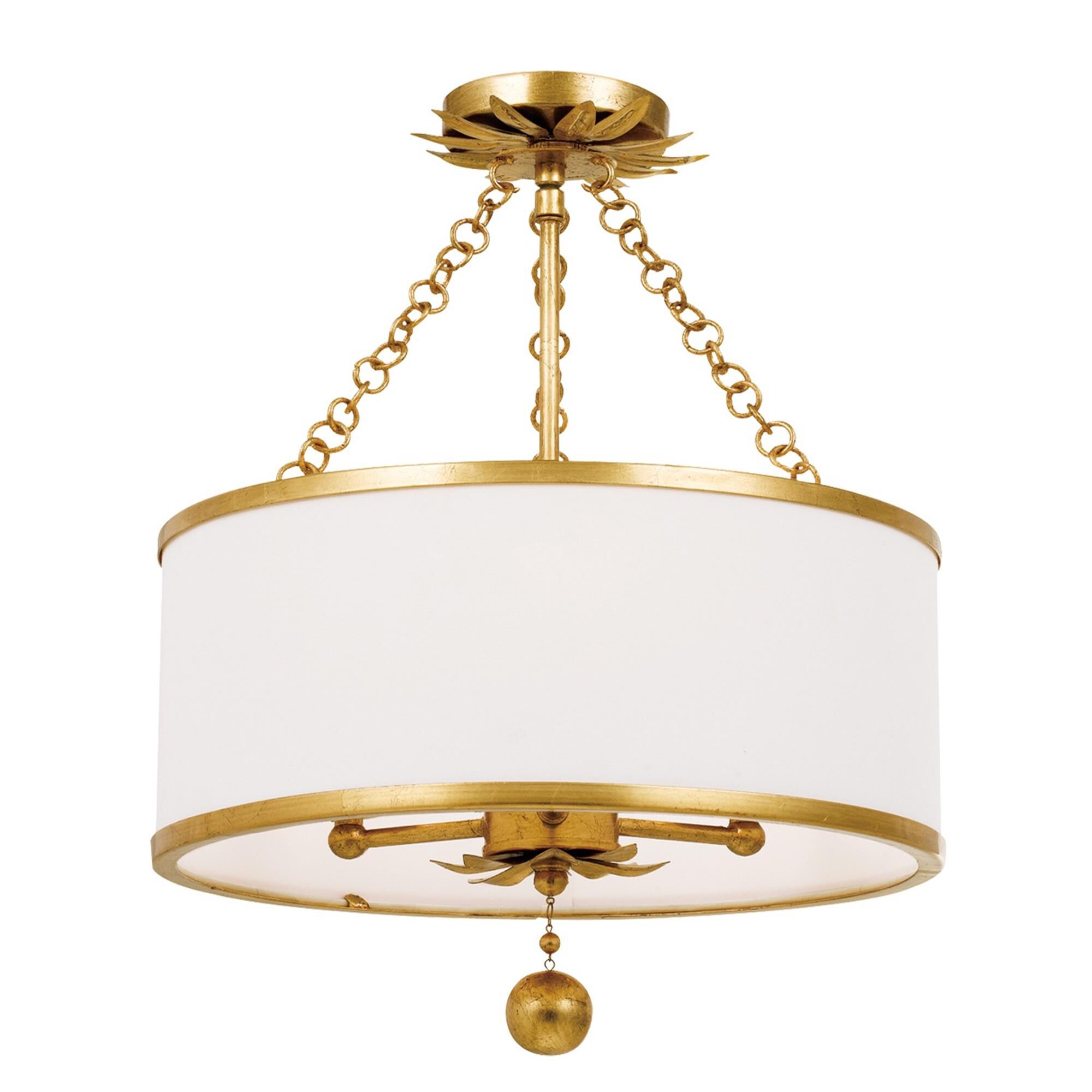 Shown in Antique Gold finish and White Silk shade