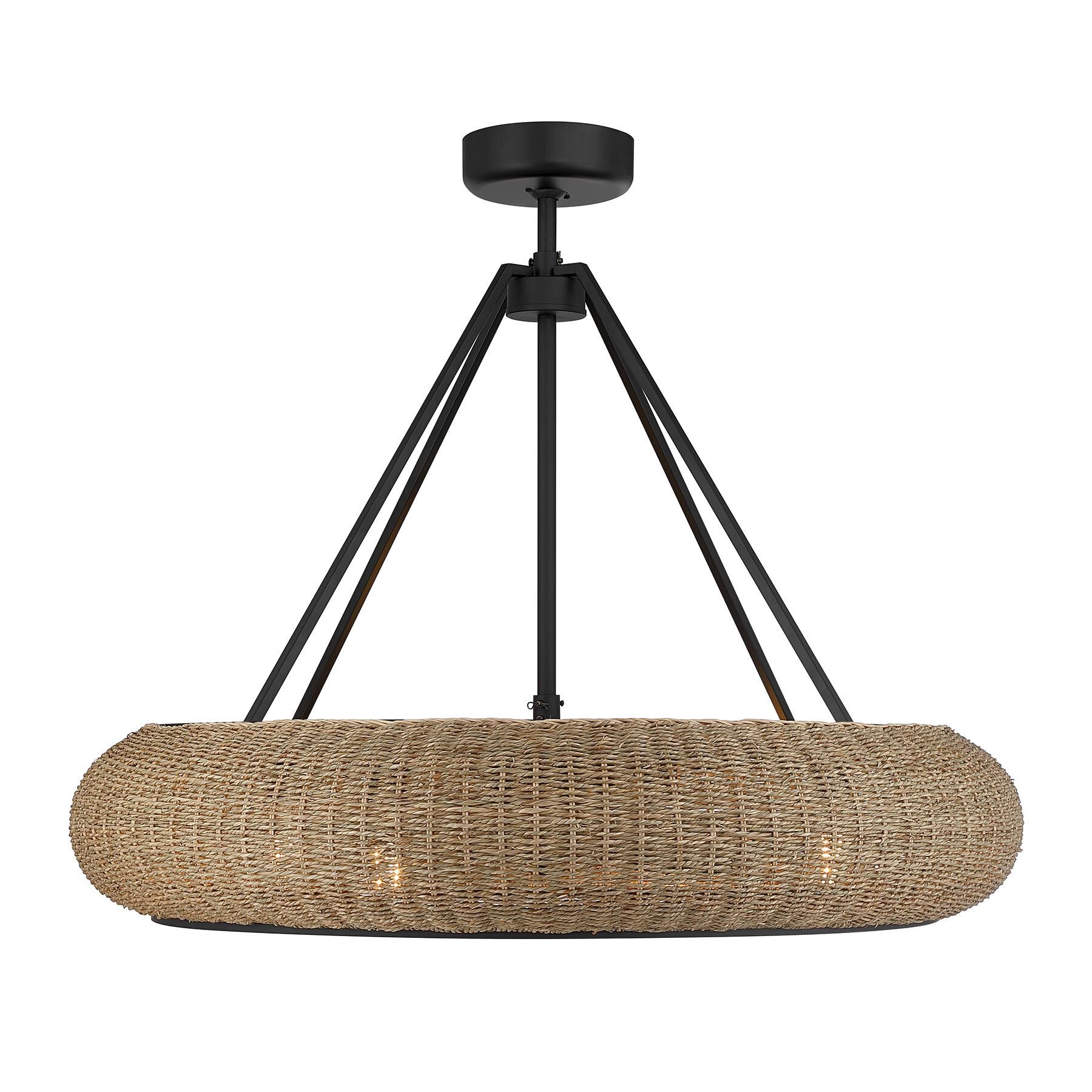 Shown in Matte Black finish and Woven Seagrass shade