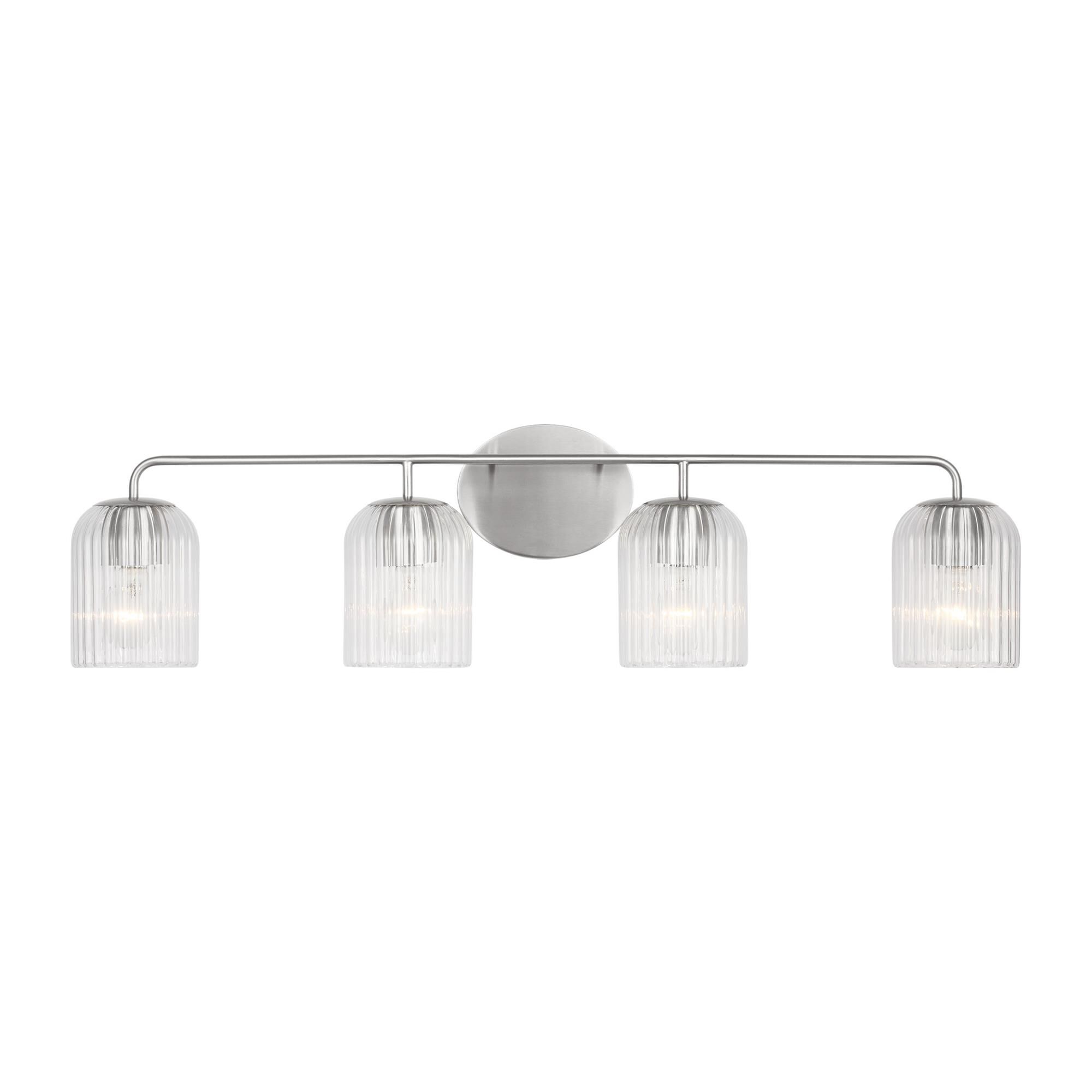 Shown in Brushed Nickel finish and Clear Ribbed glass