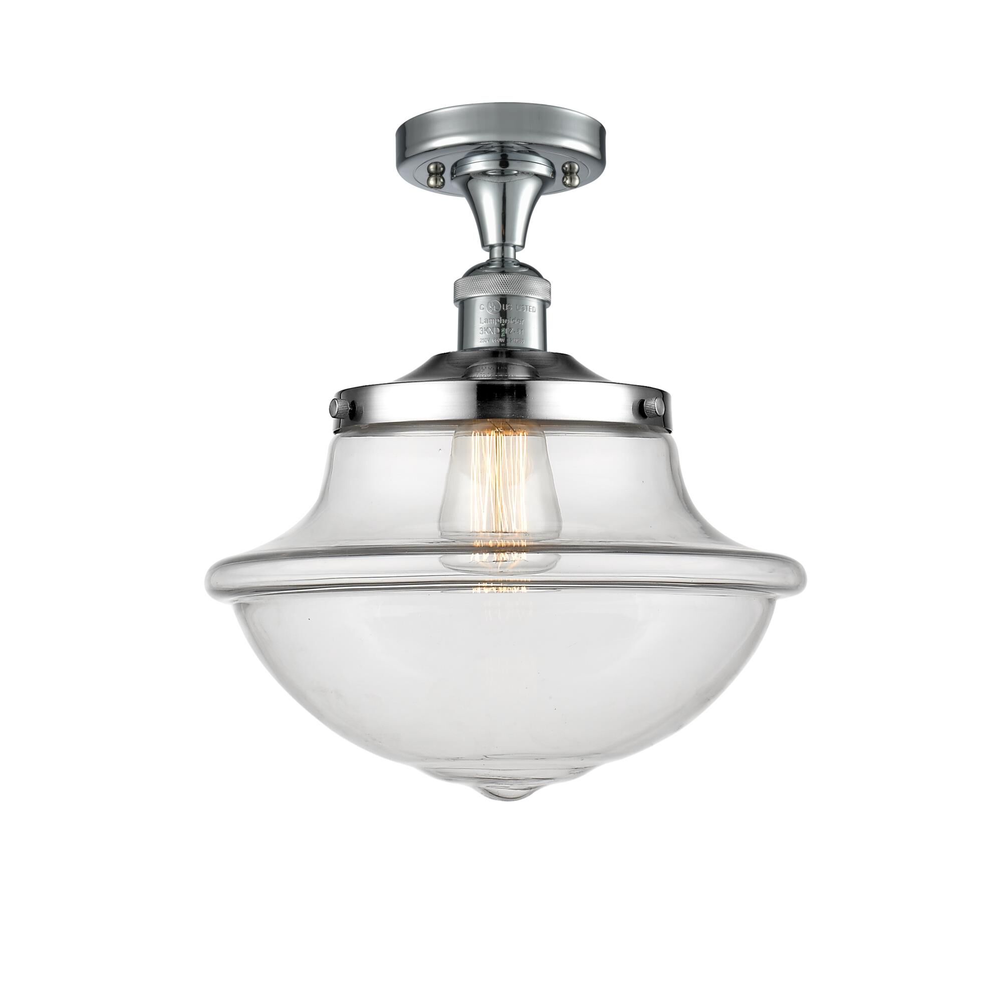 Shown in Polished Chrome finish and Schoolhouse glass and Glass shade