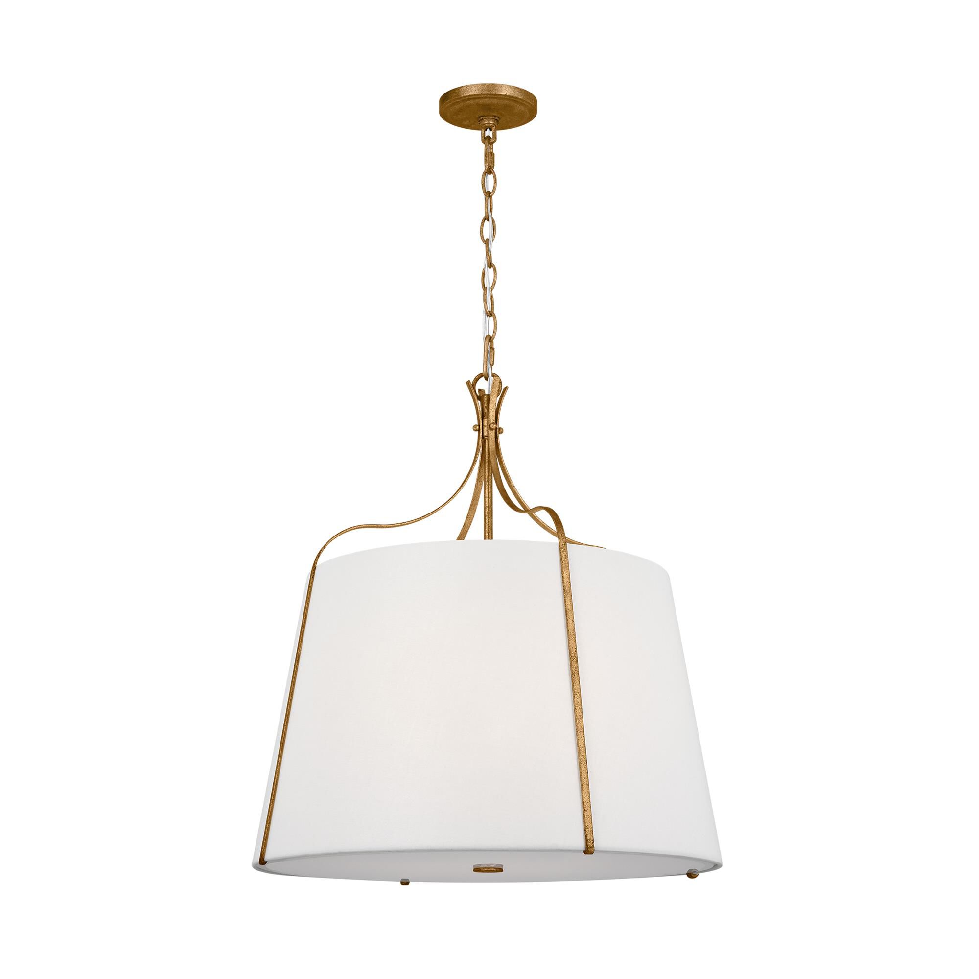 Shown in Antique Gild finish and White LinenLinen shade