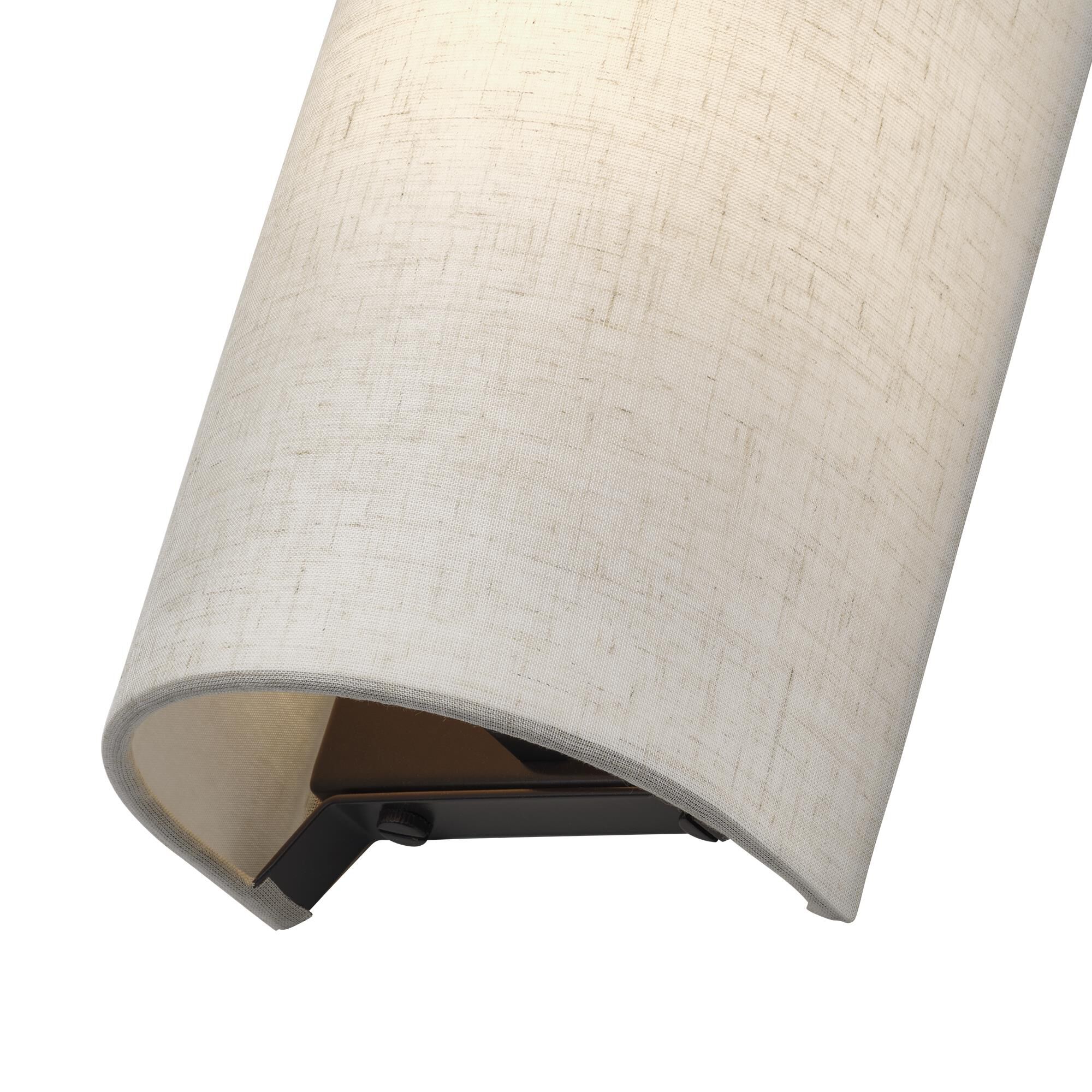 Shown in English Bronze finish and Hand Crafted Oatmeal Color Fabric with White Color Inside shade