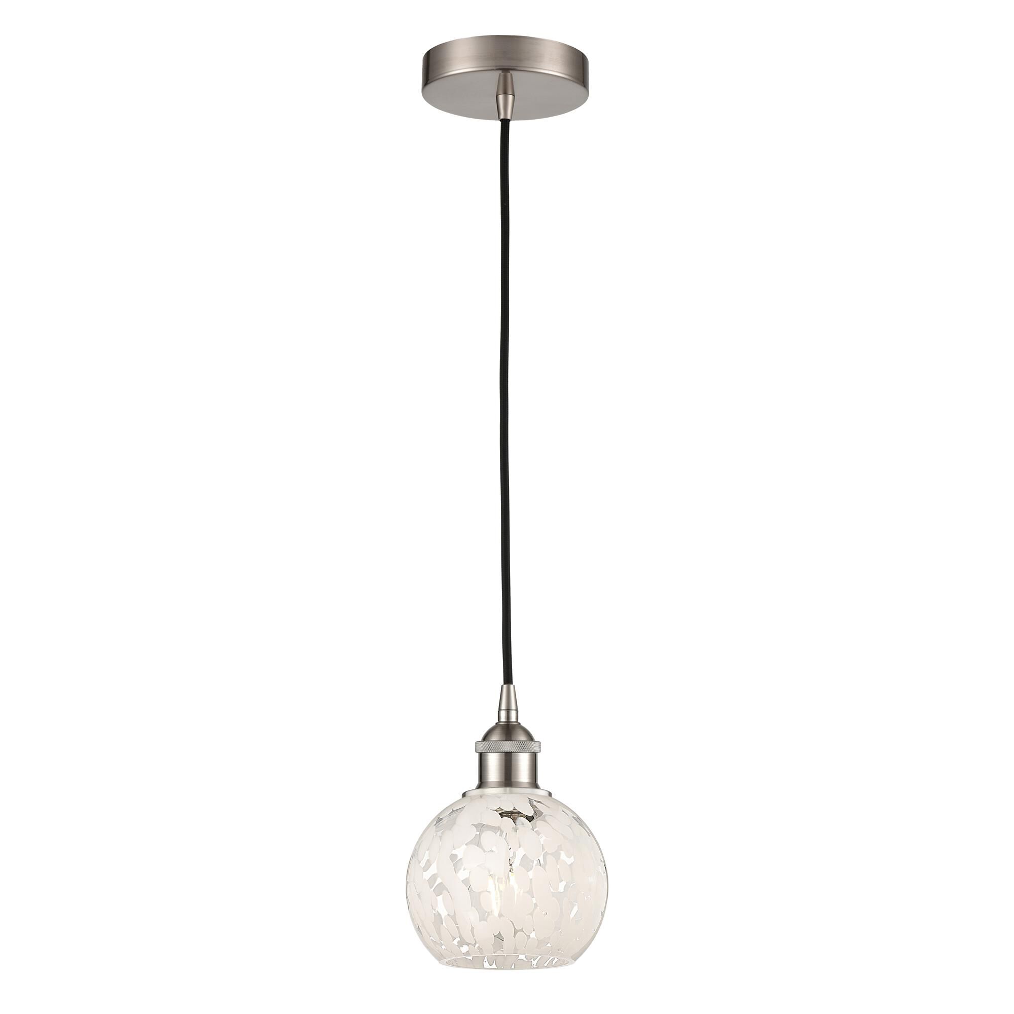 Shown in Brushed Satin Nickel finish and White Mouchette glass