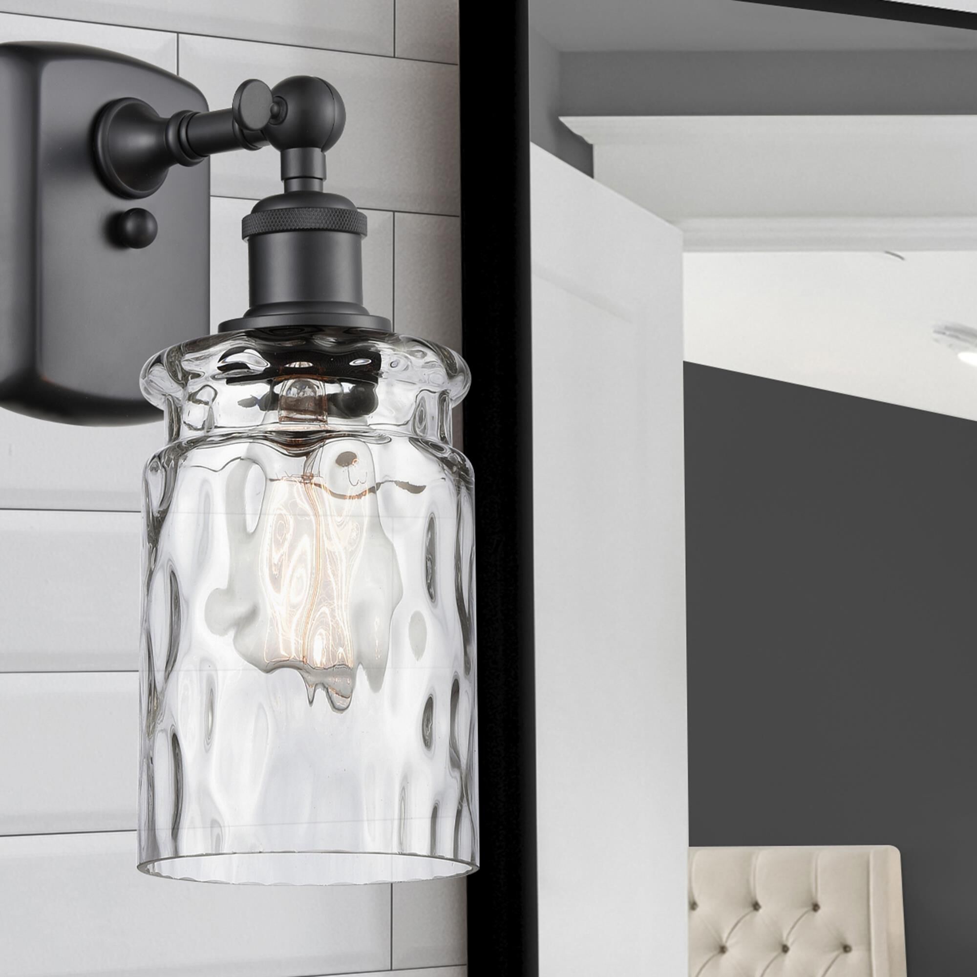 Shown in Matte Black finish and Clear WaterCandor glass and Polished Chrome accent