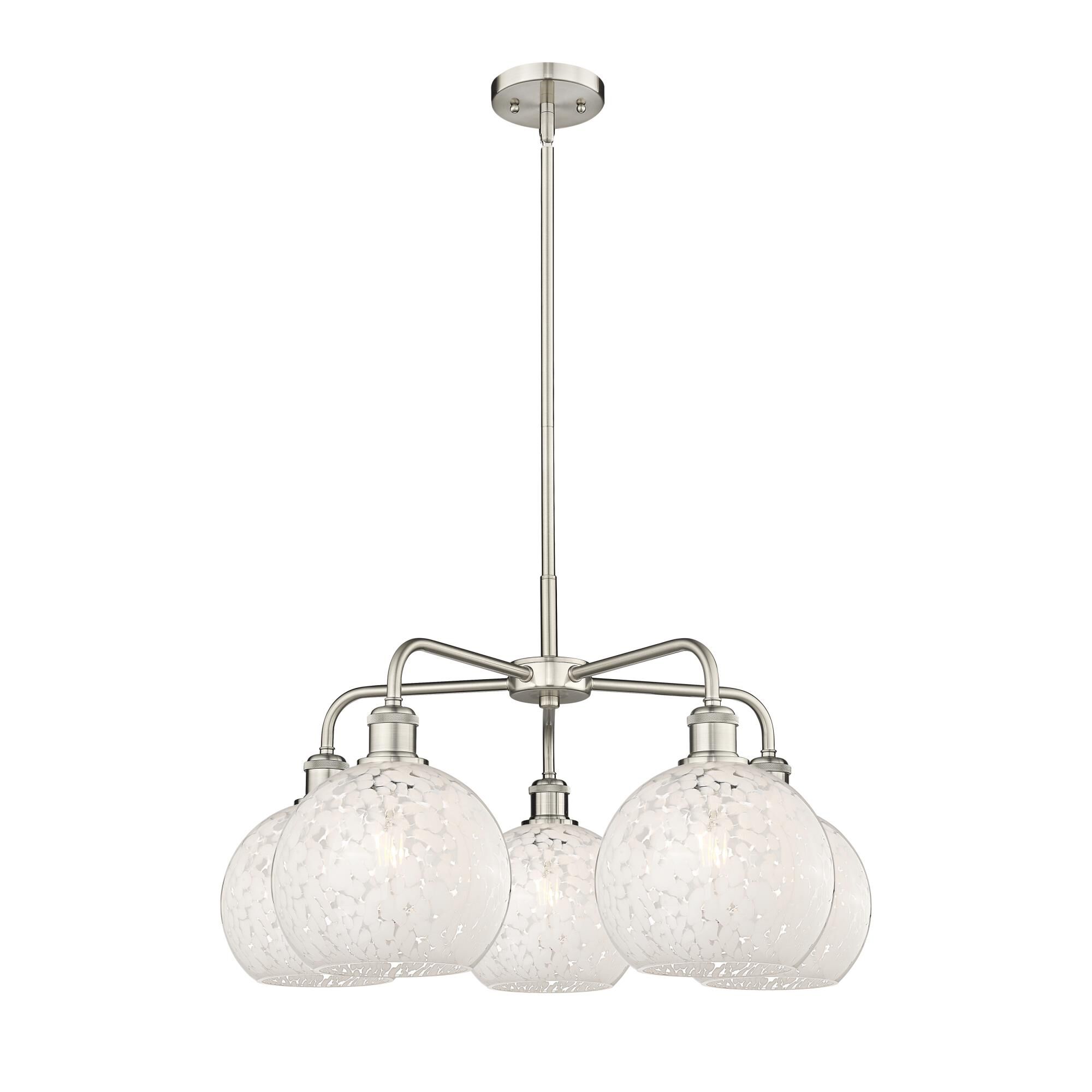 Shown in Satin Nickel finish and White Mouchette glass