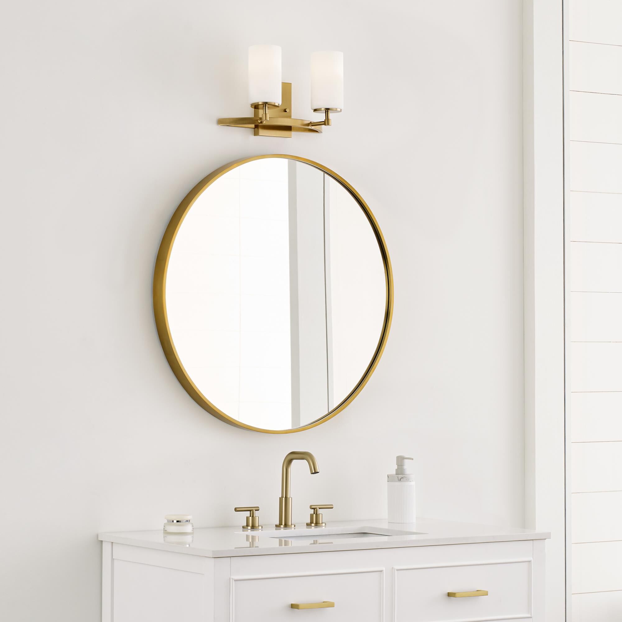 Shown in Satin Brass finish and Etched - White Insidehades glass