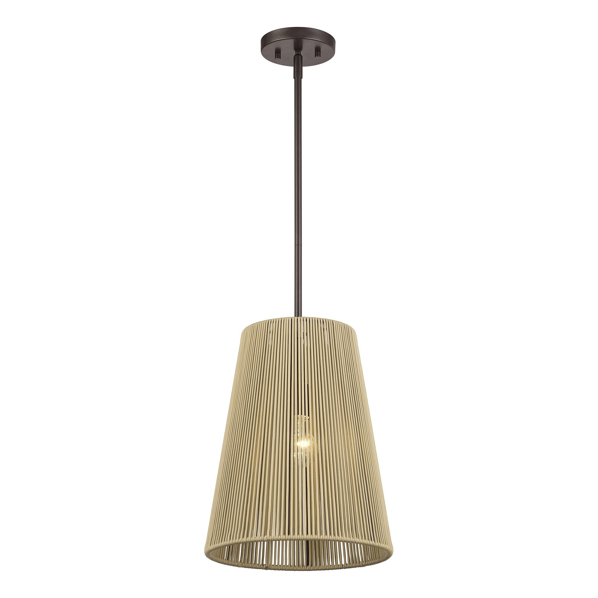 Shown in English Bronze finish and Hand-Woven Venetian Gold Color Polyester Rope shade