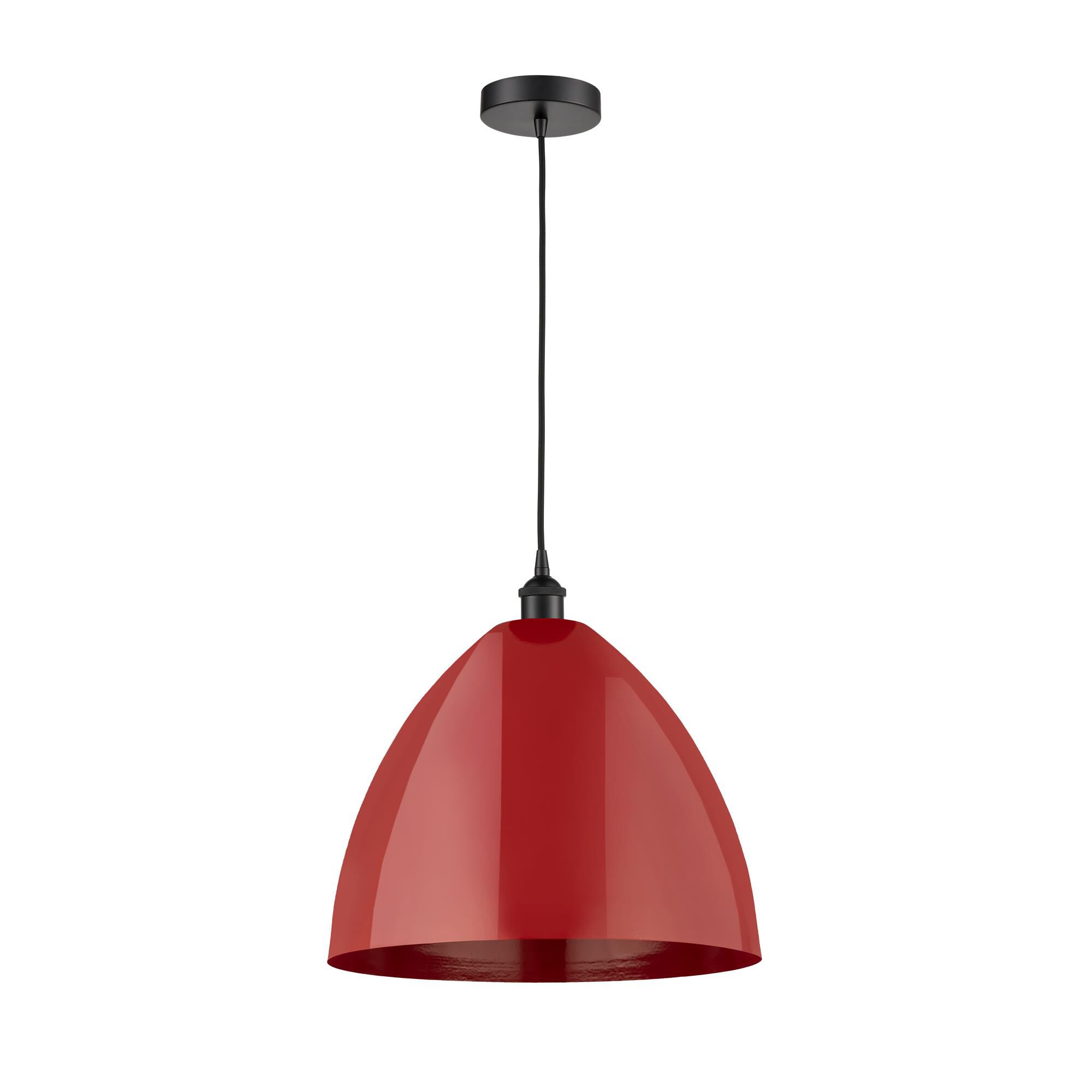 Shown in Matte Black finish and Red Dome shade
