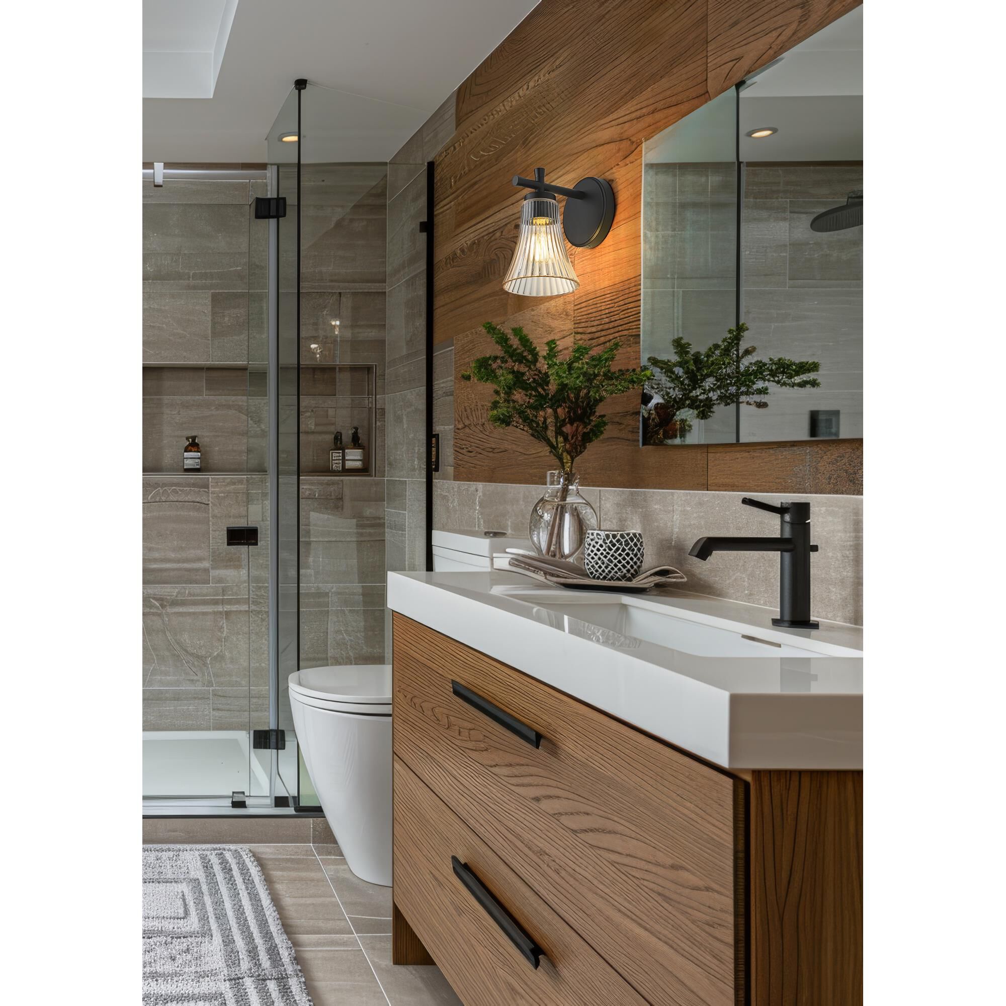 Shown in Matte Black finish and Clear glass and Clear shade