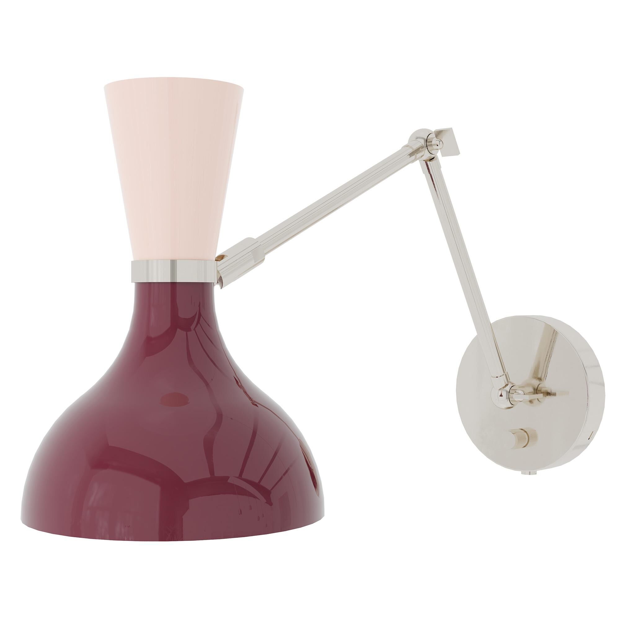 Shown in Polished Nickel finish and Sugar Plum and Rose Water shade