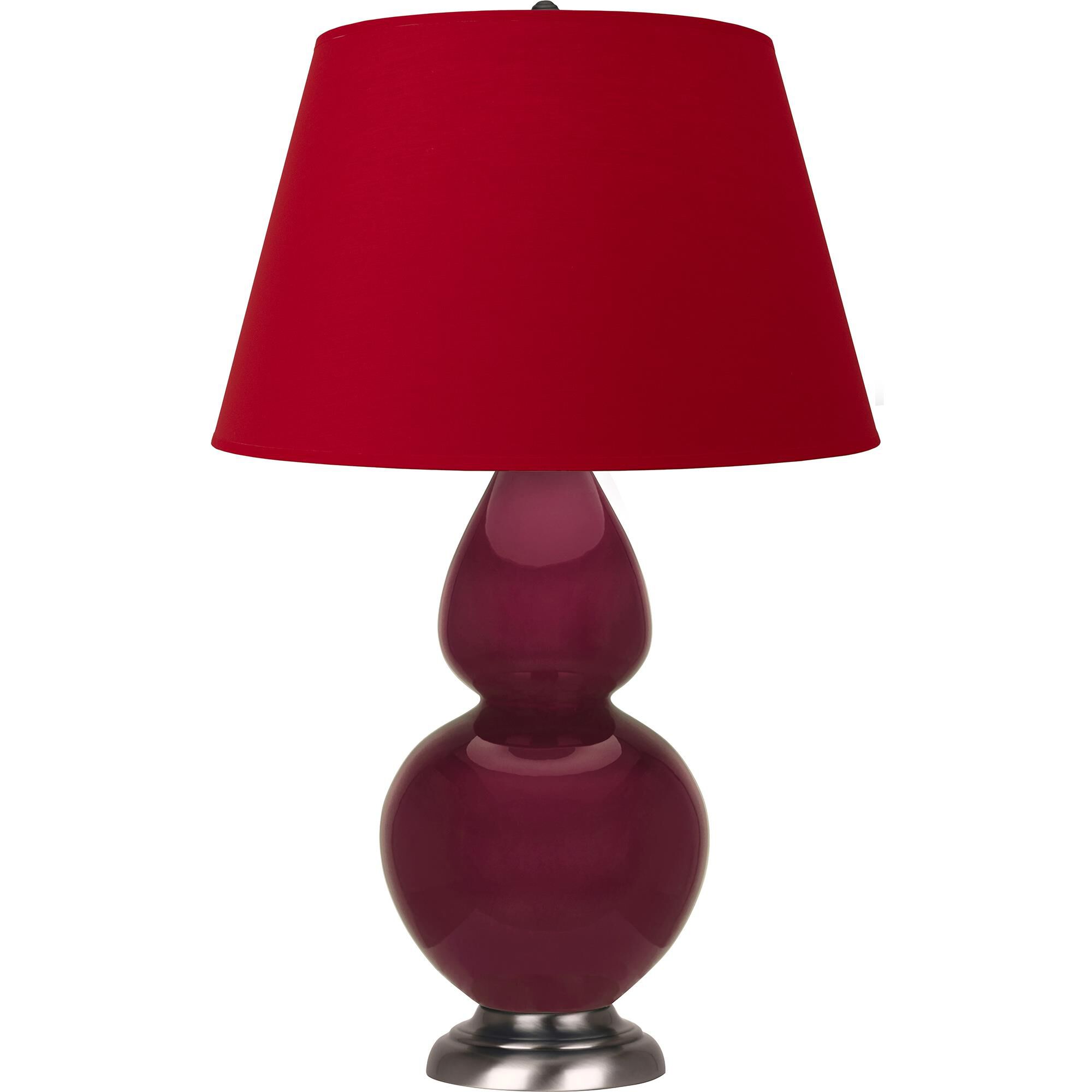 Shown in Sugar Plum Glazed finish and Rose Red with Ink Black Lining shade and Antique Silver accent