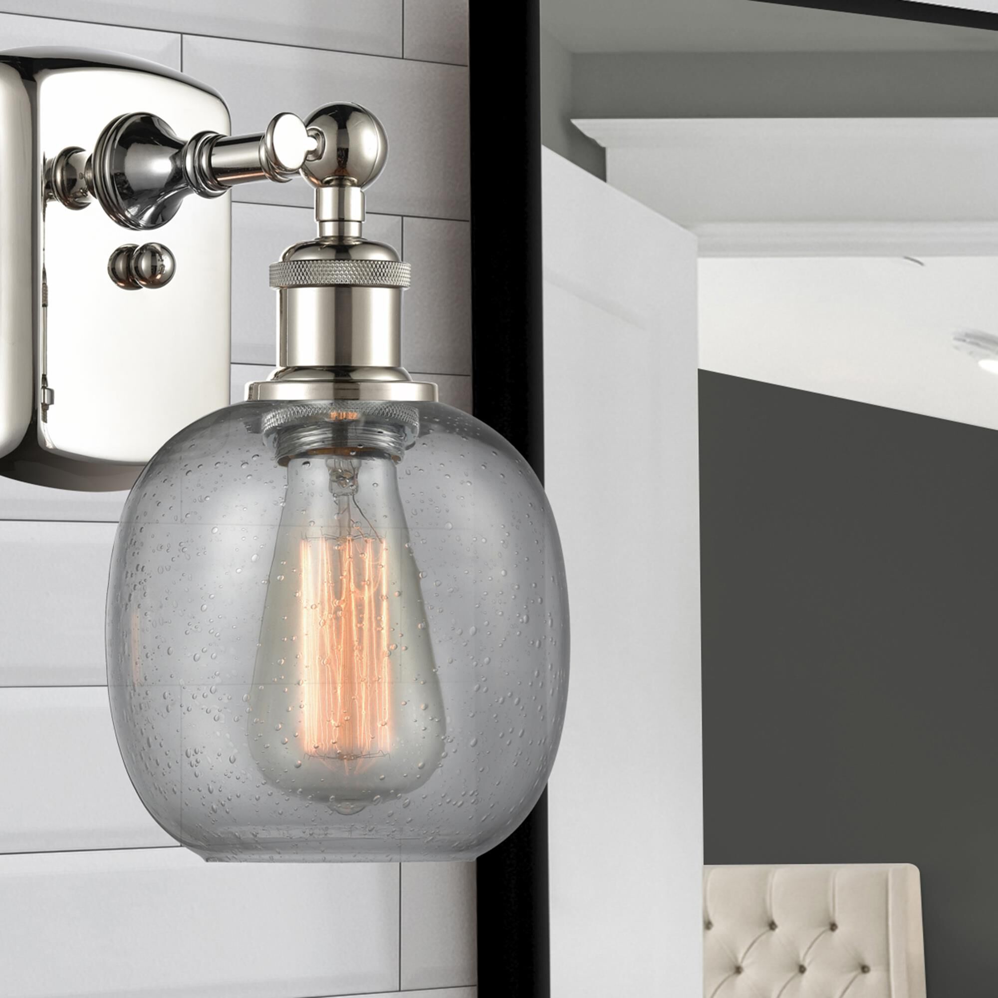 Shown in Polished Nickel finish and Sphere glass and Glass shade