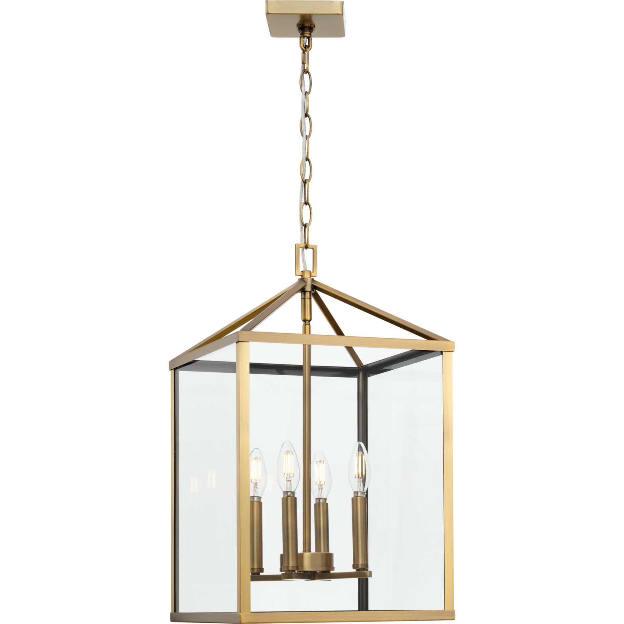 Shown in Vintage Brass finish and Clear glass