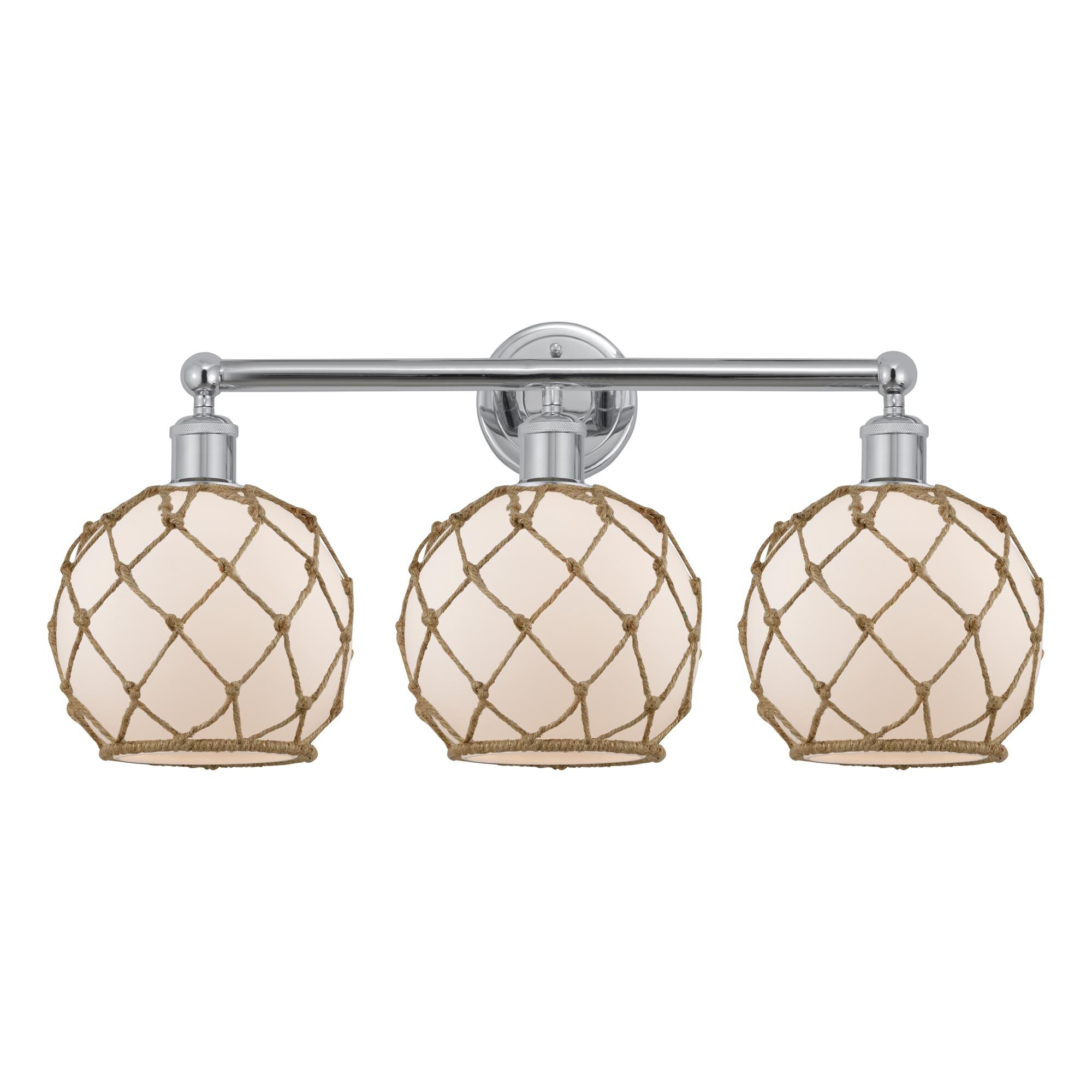 Shown in Polished Chrome finish and White with Brown Rope glass