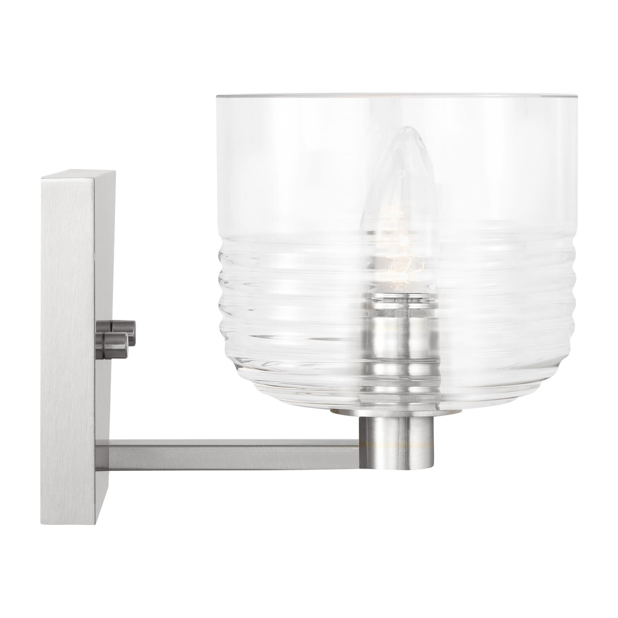 Shown in Brushed Nickel finish and Clear Ribbed glass
