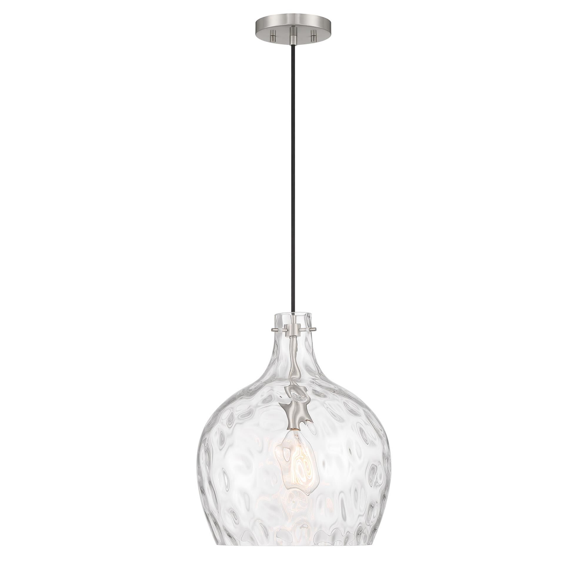 Shown in Brushed Nickel finish and Hammered glass and Glass shade