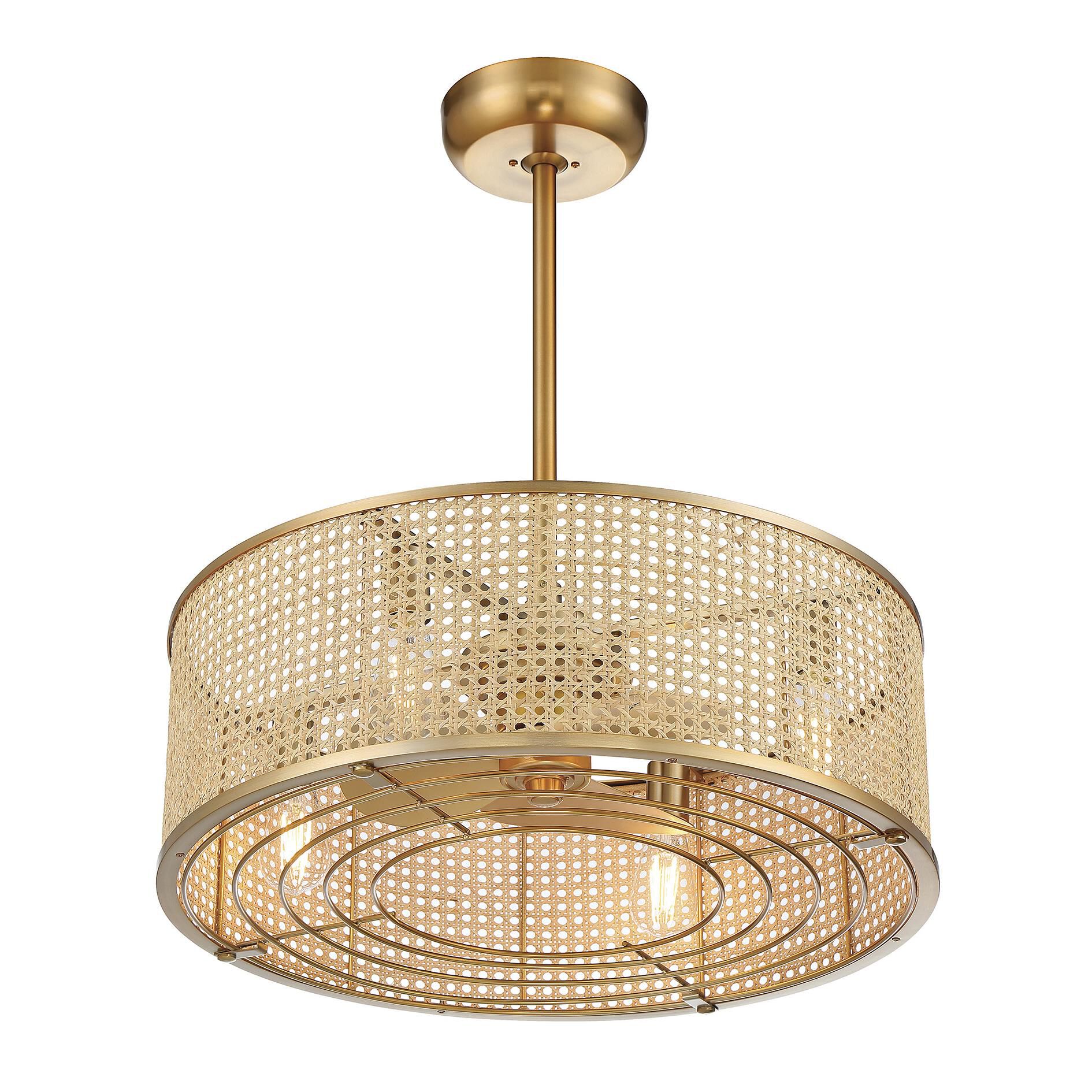 Shown in Warm Brass finish and Natural Cane shade