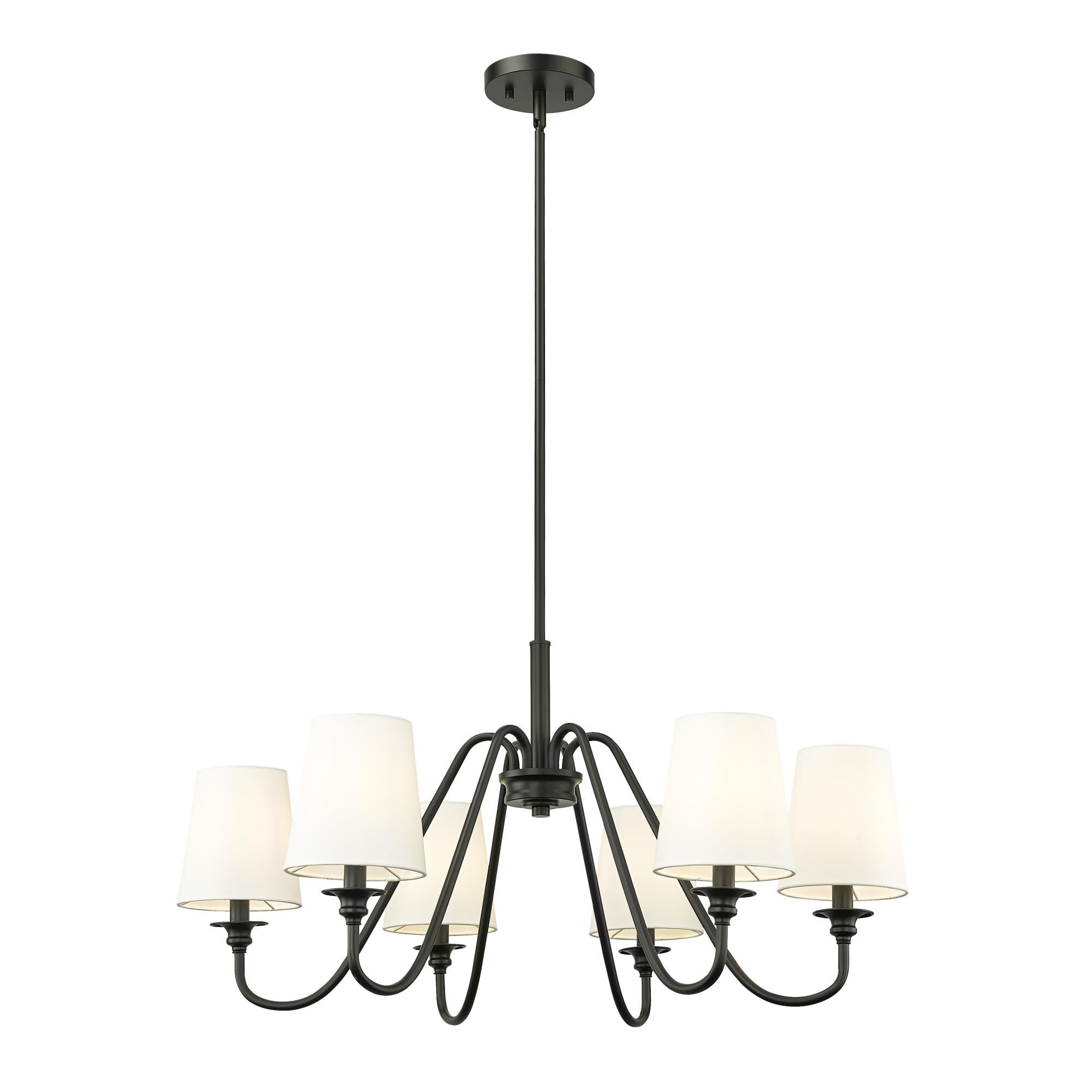 Shown in Matte Black finish and White glass and White shade