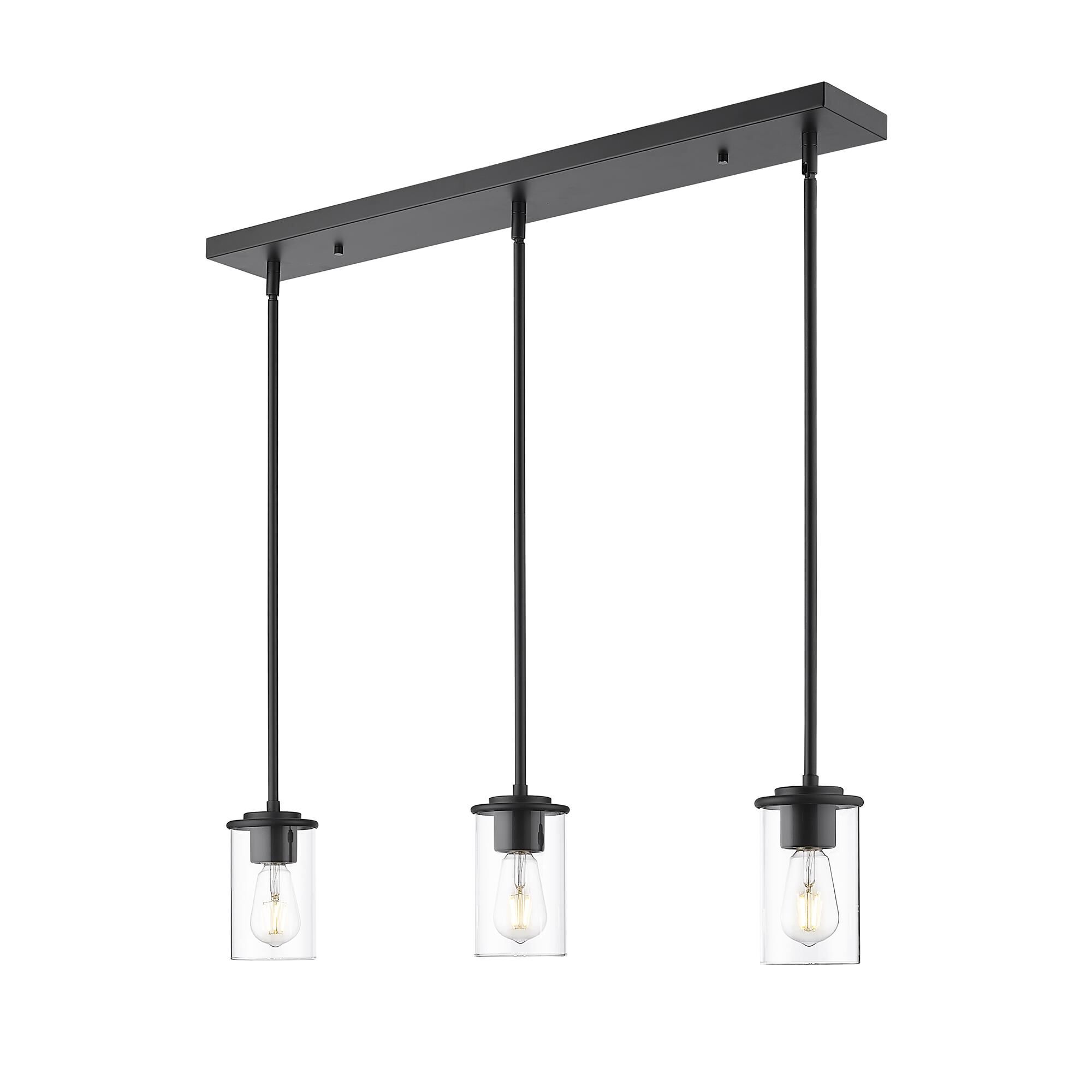 Shown in Matte Black finish and Clear glass and Clear shade