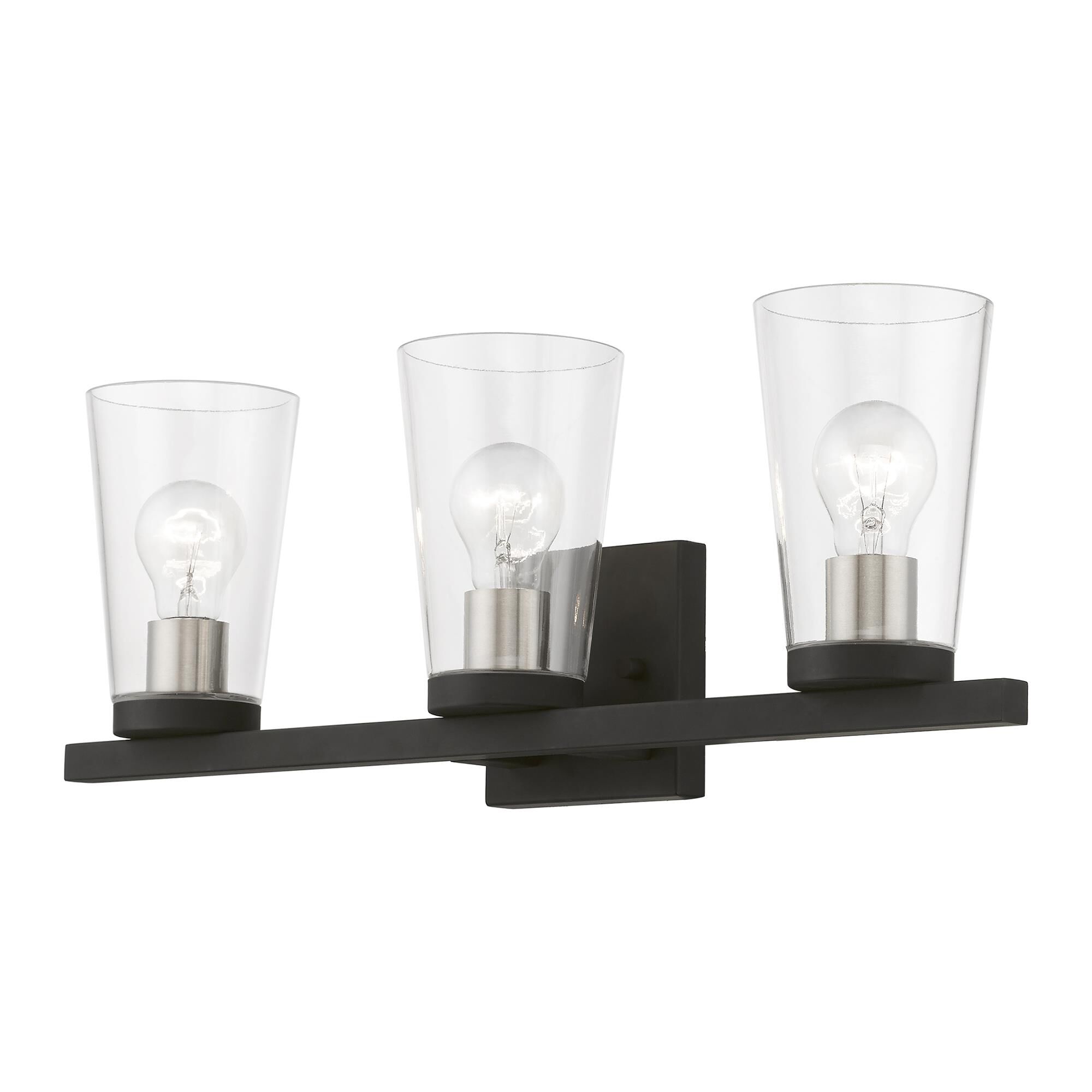 Shown in Black with Brushed Nickel Accents finish and Clear glass