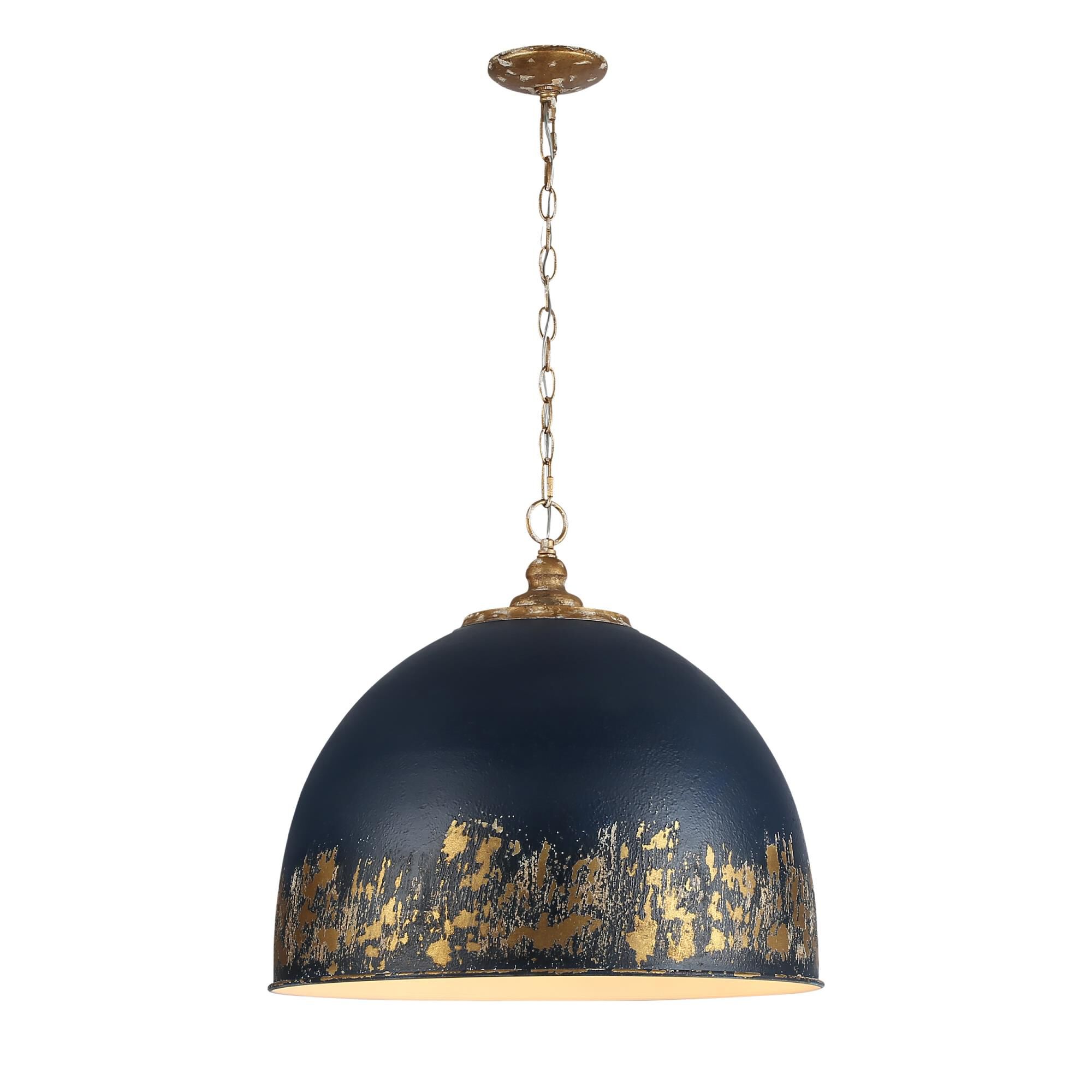 Shown in Vintage Gold finish and Antique Matte Navy shade