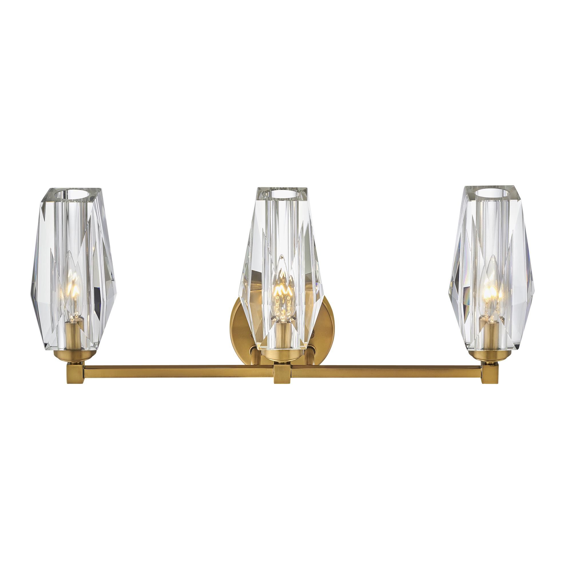 Shown in Heritage Brass finish and Faceted Clear Crystal glass
