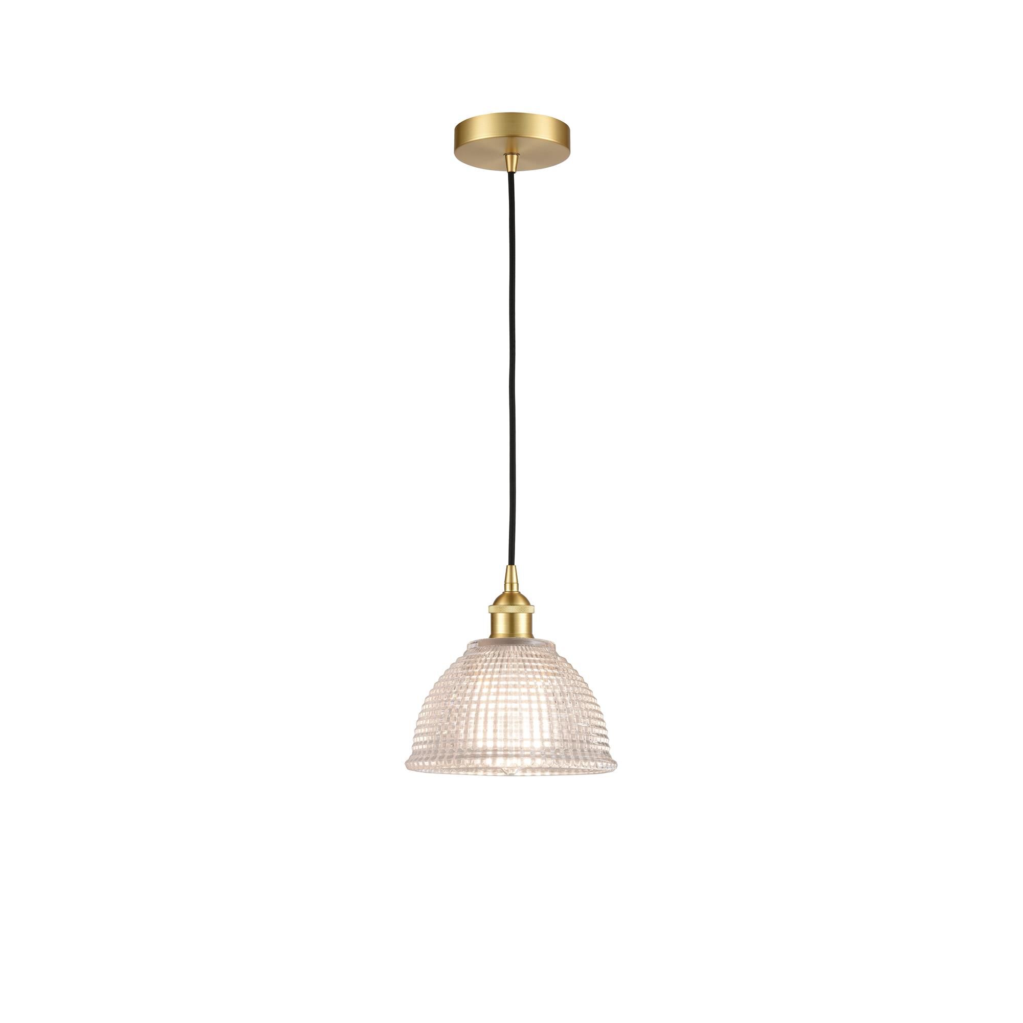 Shown in Satin Gold finish and Clear glass
