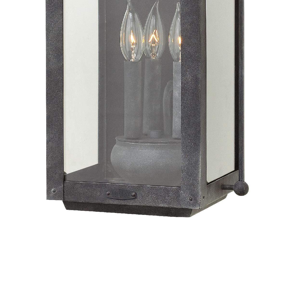 Shown in Aged Zinc finish and Clear glass