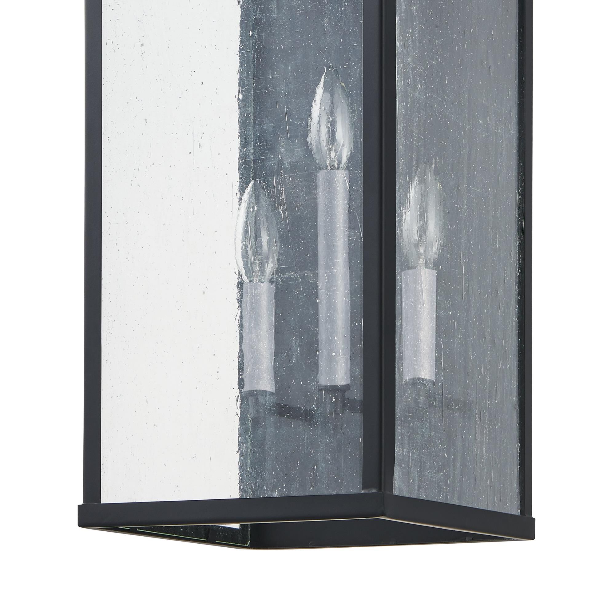 Shown in Matte Black finish and Clear Antique glass