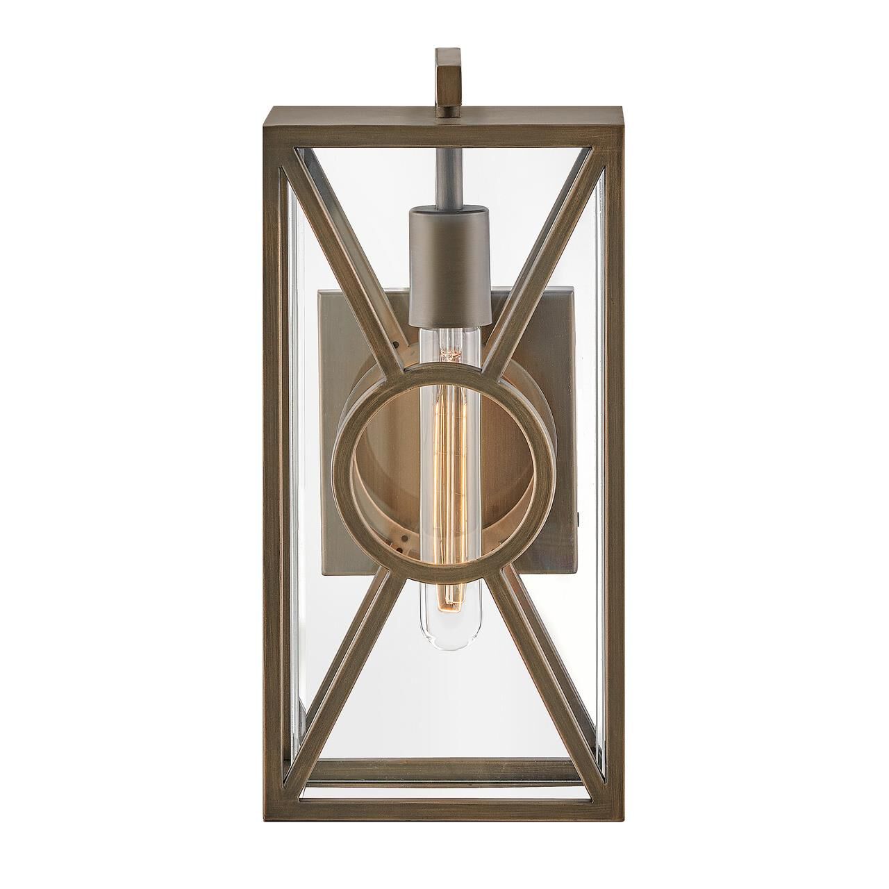 Shown in Burnished Bronze finish and Clear Mitered glass