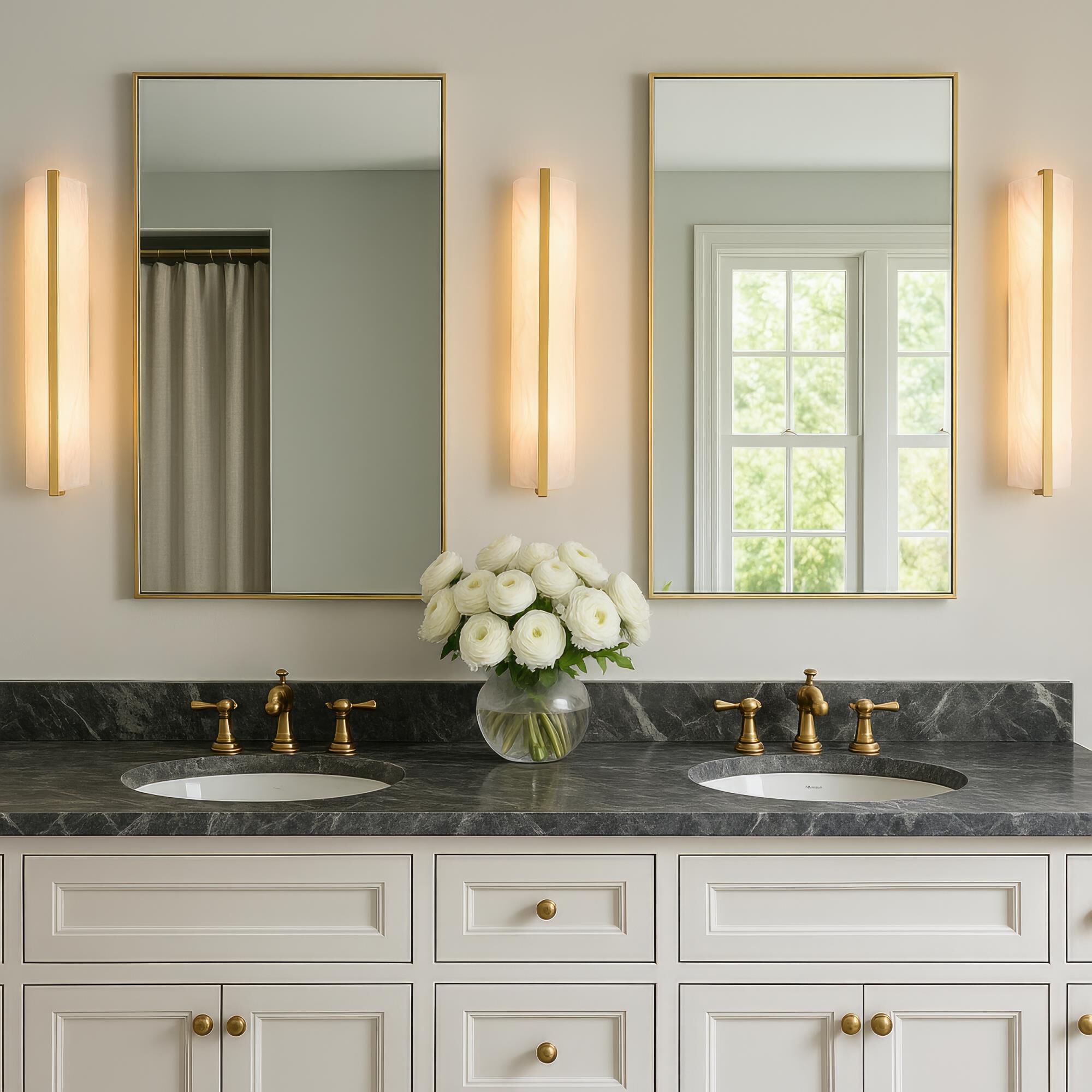 Shown in Brass finish and Handmade Clear and White Swirl glass