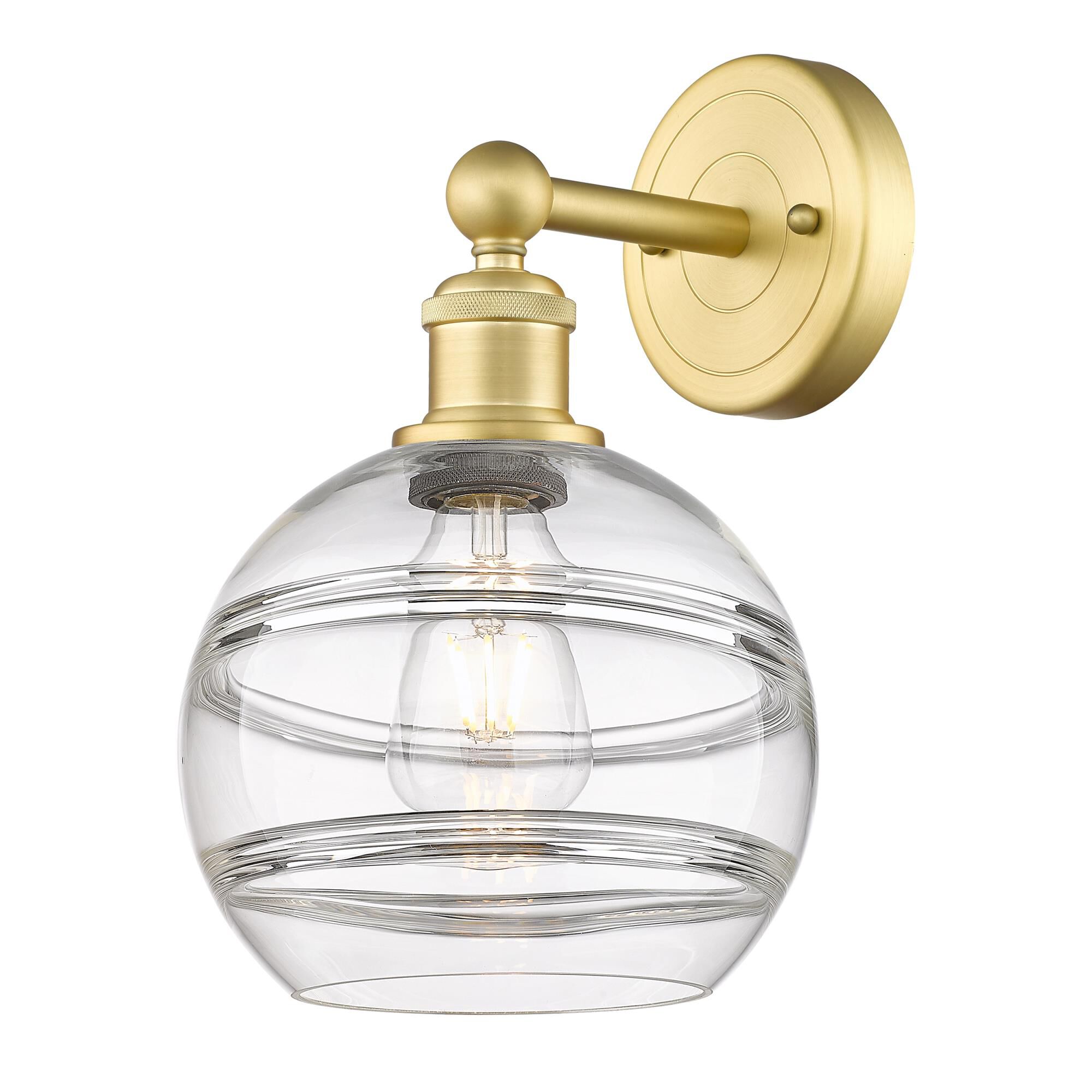 Shown in Satin Gold finish and Clear glass