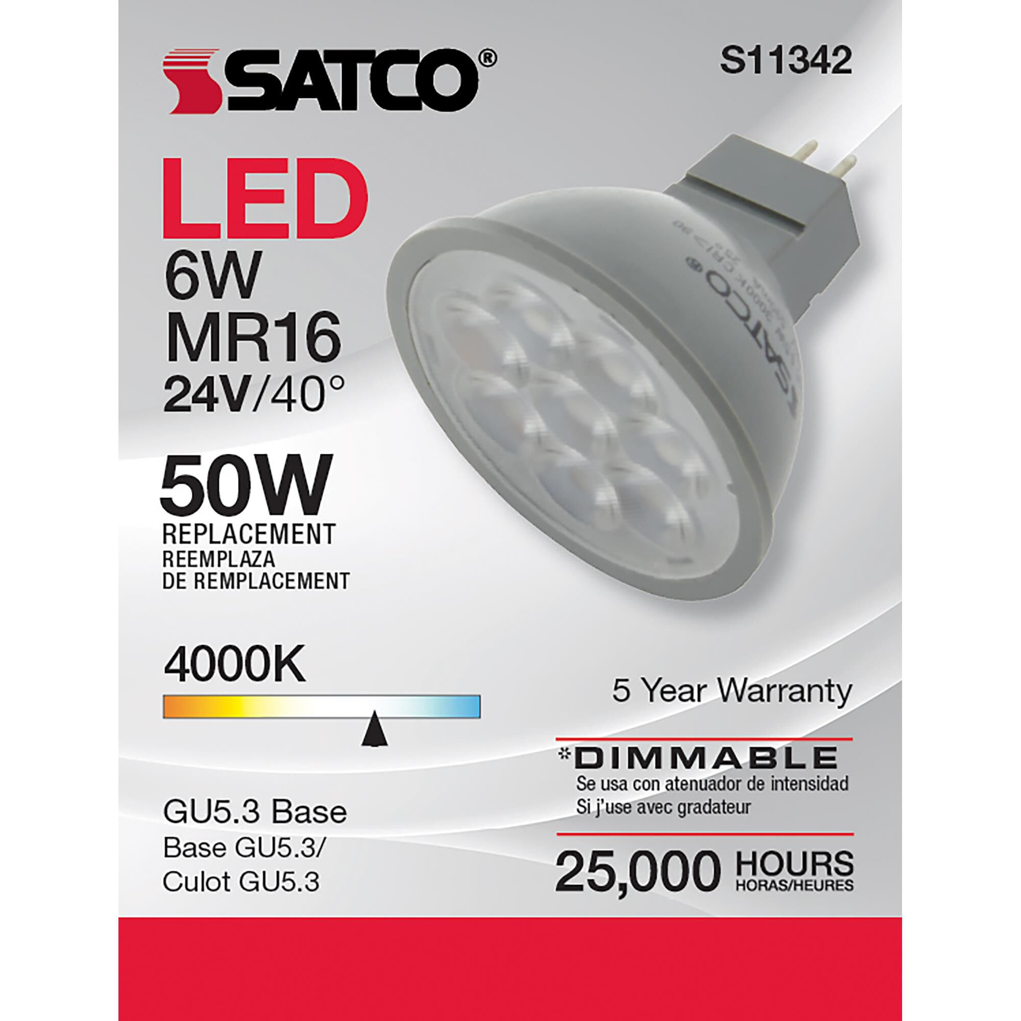 Dimmable 6 Watt 4000K MR16 LED Light Bulb by Satco