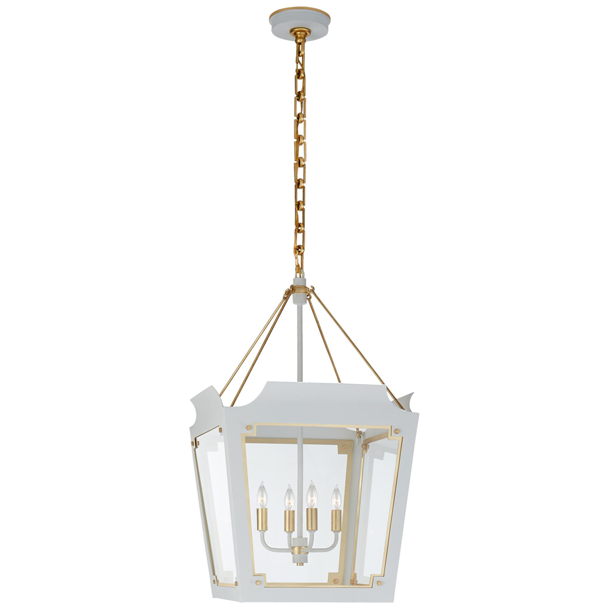 Shown in Soft White With Gild finish and Clear glass