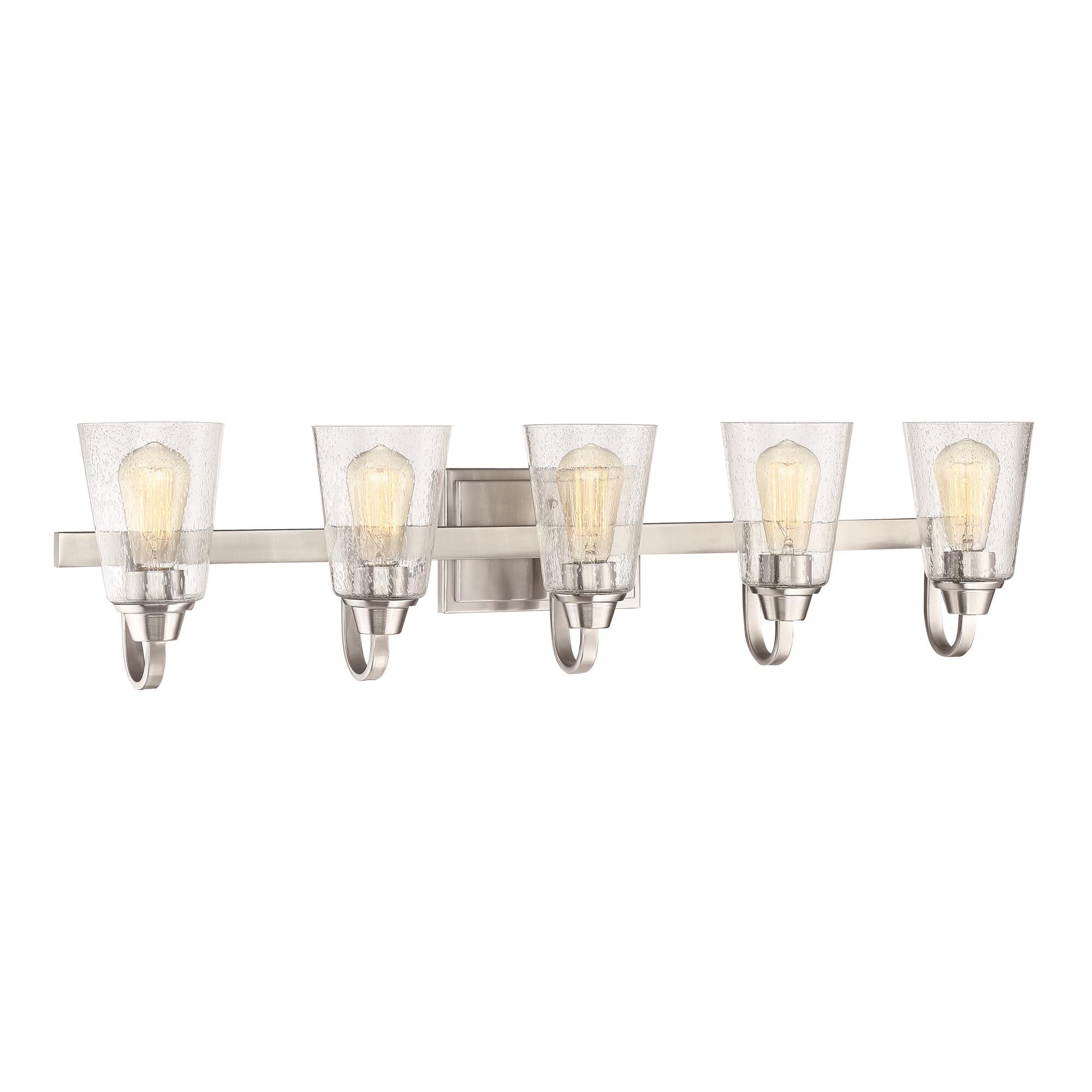 Shown in Brushed Polished Nickel finish and Clear Seeded glass and Glass shade