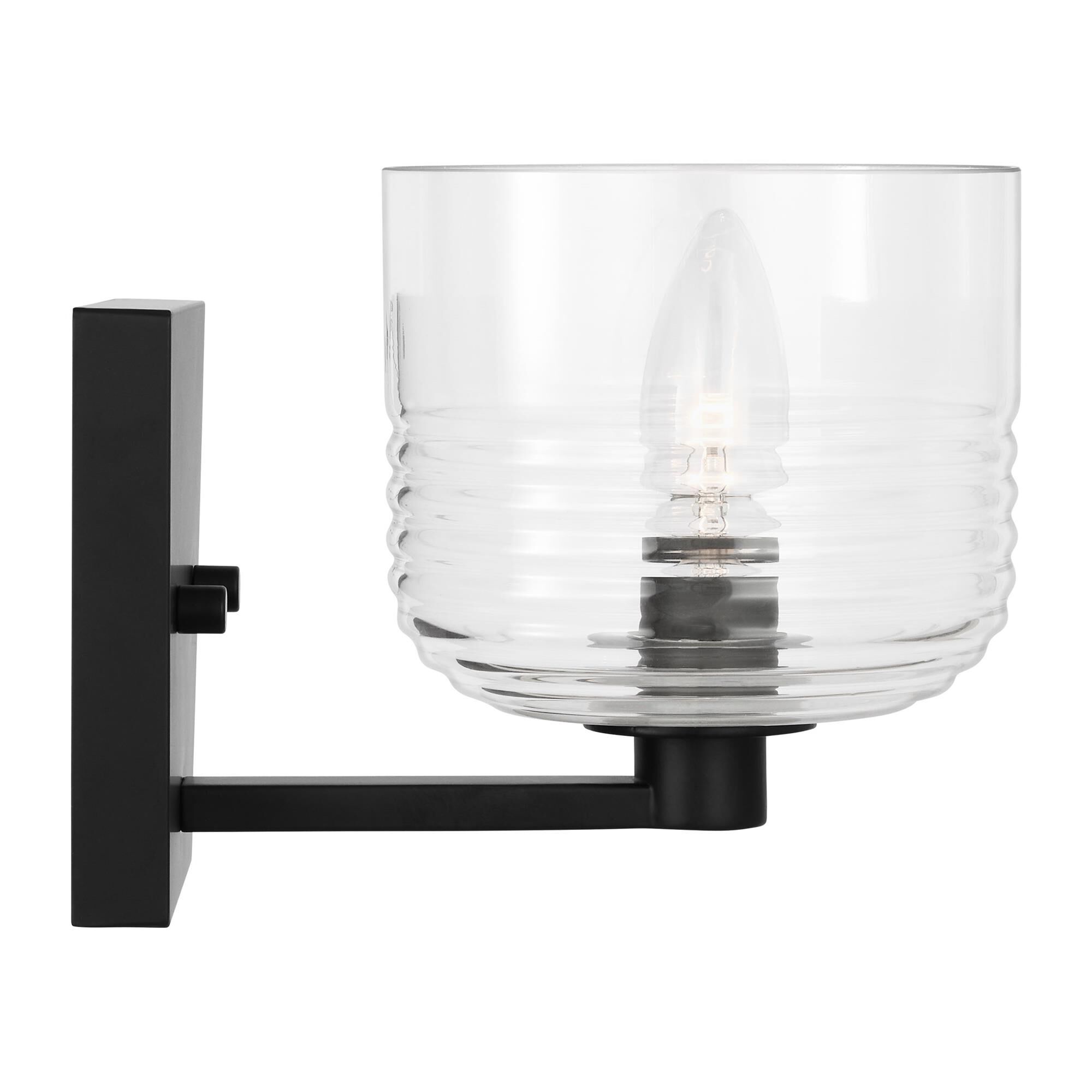 Shown in Midnight Black finish and Clear Ribbed glass