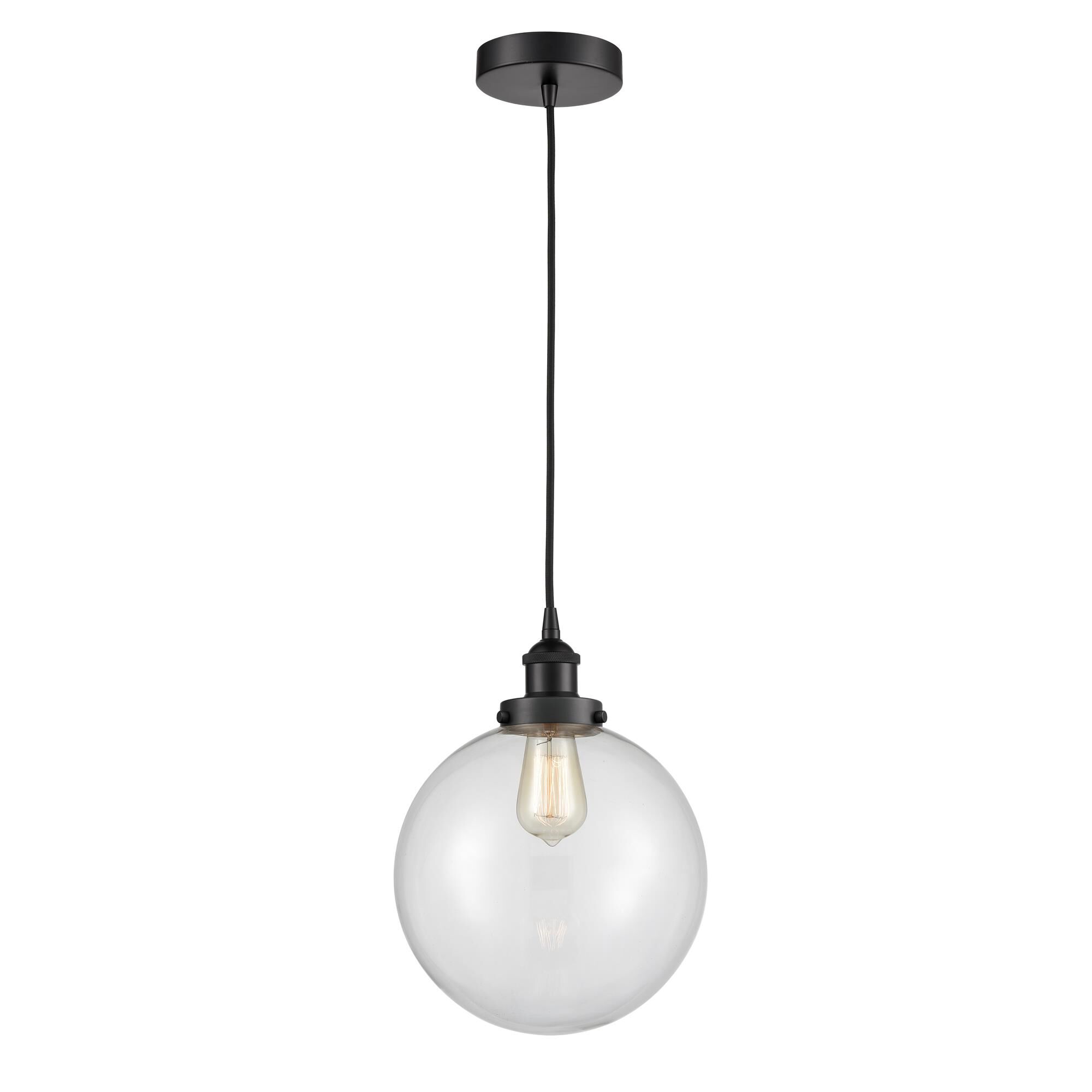 Shown in Matte Black finish and Clear Beacon glass