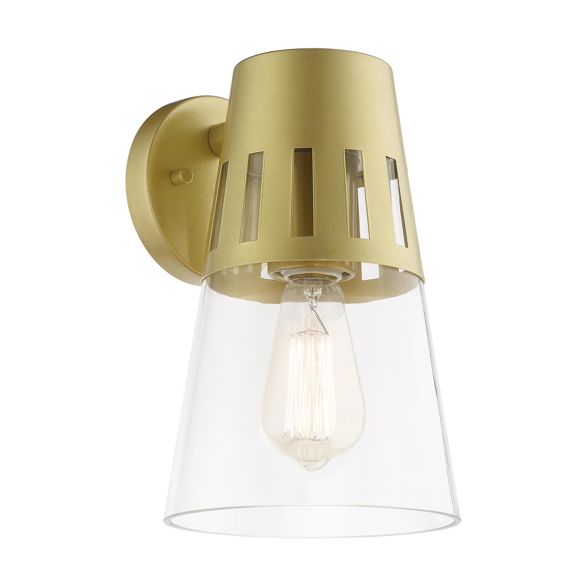 Shown in Soft Gold finish and Hand Blown Clear  glass