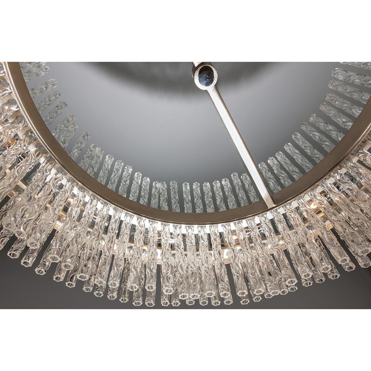 Shown in Silver Leaf With Polished Stainless Accents finish and Clear glass and Tubular Glass shade