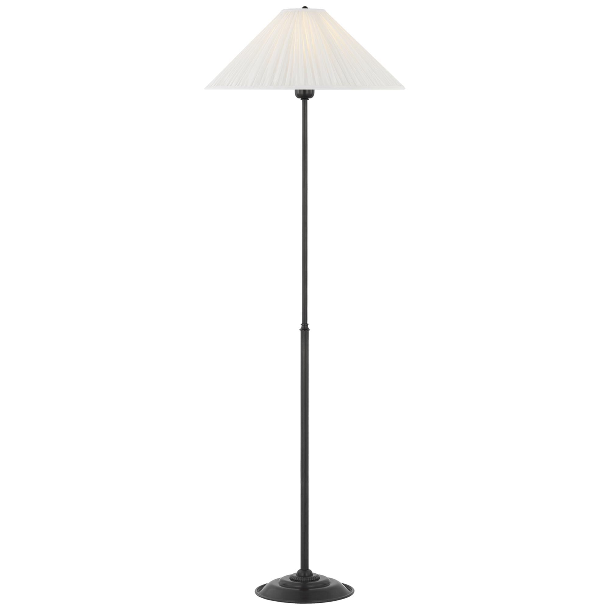 Shown in Bronze finish and Silk Pleated shade